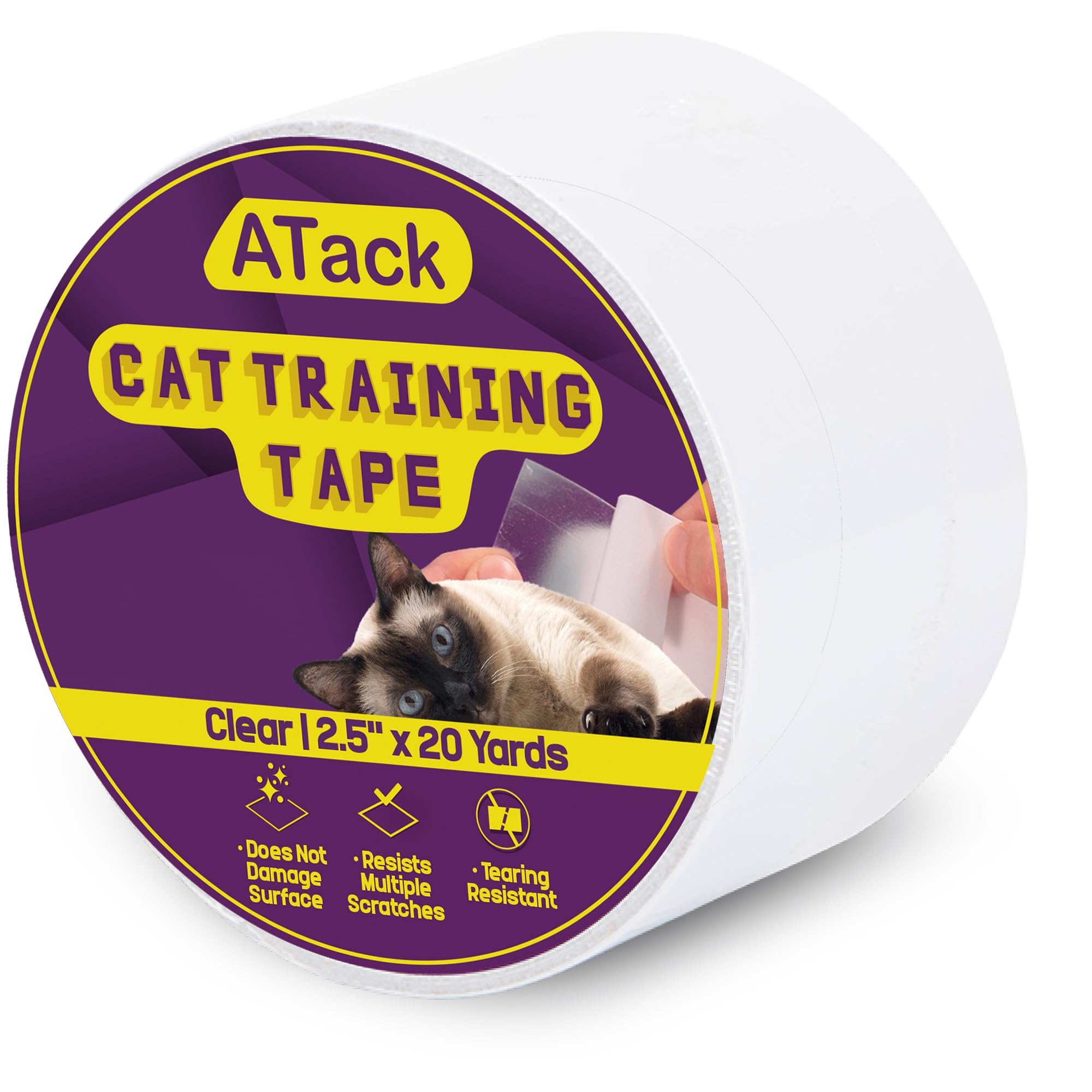 Atack Cat Anti-Scratch Training Tape, Residue-Free And Removable, Clear, 2.5-Inches X 20 Yards, Kitty Scratch Deterrent, Prevent