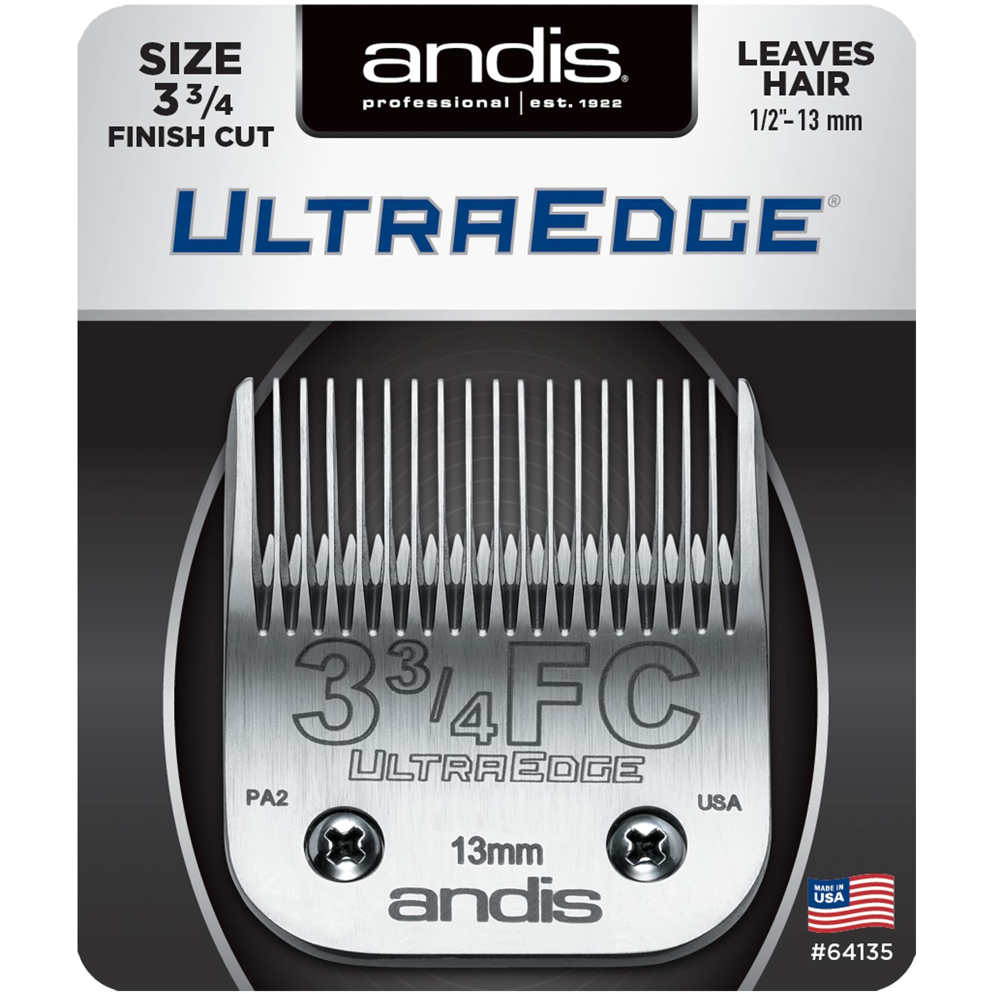 Andis Carbon-Infused Steel Ultraedge Dog Clipper Blade, Size-3-3/4 Fc, 1/2-Inch Cut Length (64135)
