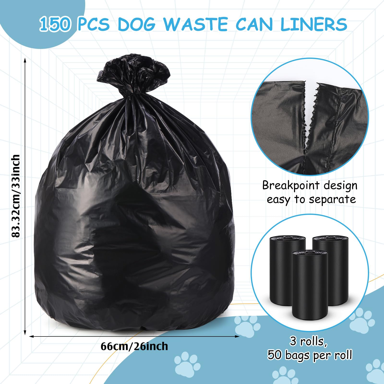 Weekgrat 150 Pcs Dog Waste Bags Dog Poop Large Leak Proof Bags 26'X 33' Pet Waste Station Can Liners Heavy Duty Pet Trash Bin