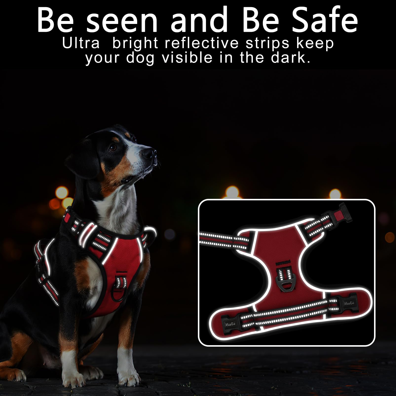 Timos Dog Harness Large Sized, No Pull Dog Harness With Neck Lockable Snap,No Choke Front Clip Dog Reflective Harness,Adjustable