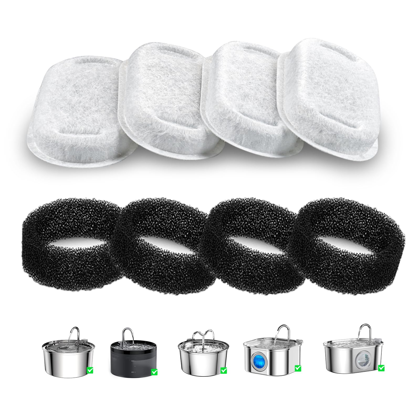 Vekonn Cat Fountain Replacement Filter For 3.2L Stainless Steel Cat Water Fountain (4+4)