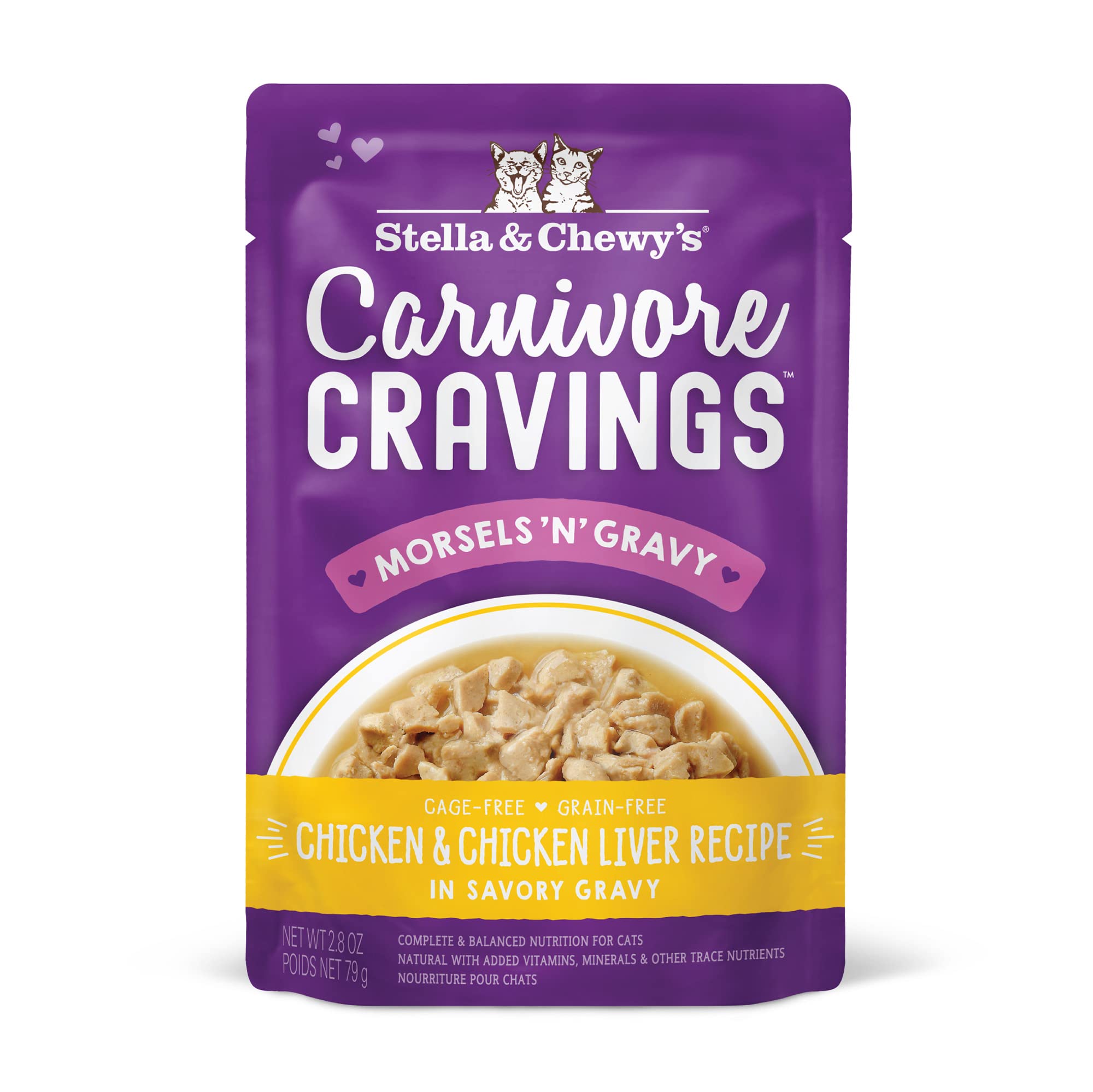 Stella & Chewys Carnivore Cravings Morsels & Gravy Chicken & Chicken Liver Recipe Wet Cat Food Pouches - (2.8 Ounce Cans, Case o