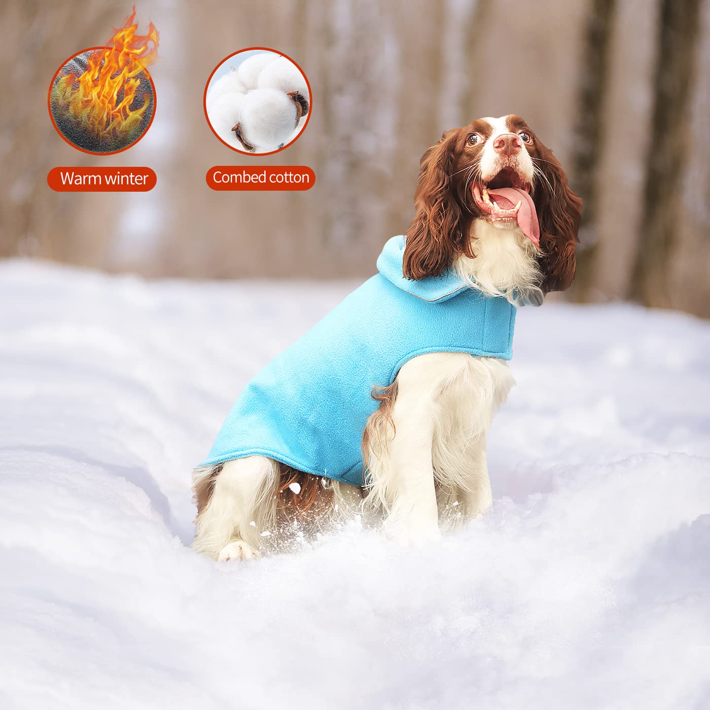 Fleece Dog Coat Pet Jacket Reflective For Cold Weather For Extra Large To Small Pets(Blue,Xl)
