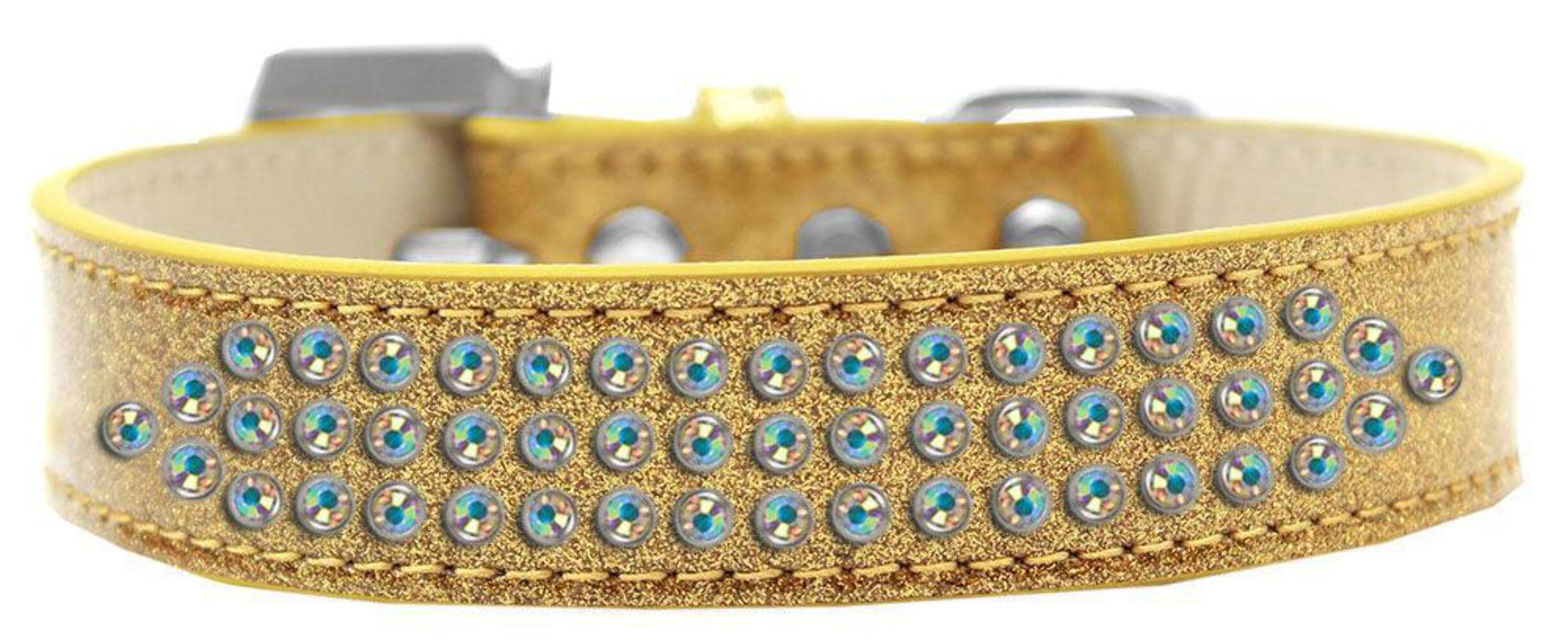 Mirage Pet Products Three Row AB Crystal Ice Cream Dog Collar, Size 16, Black