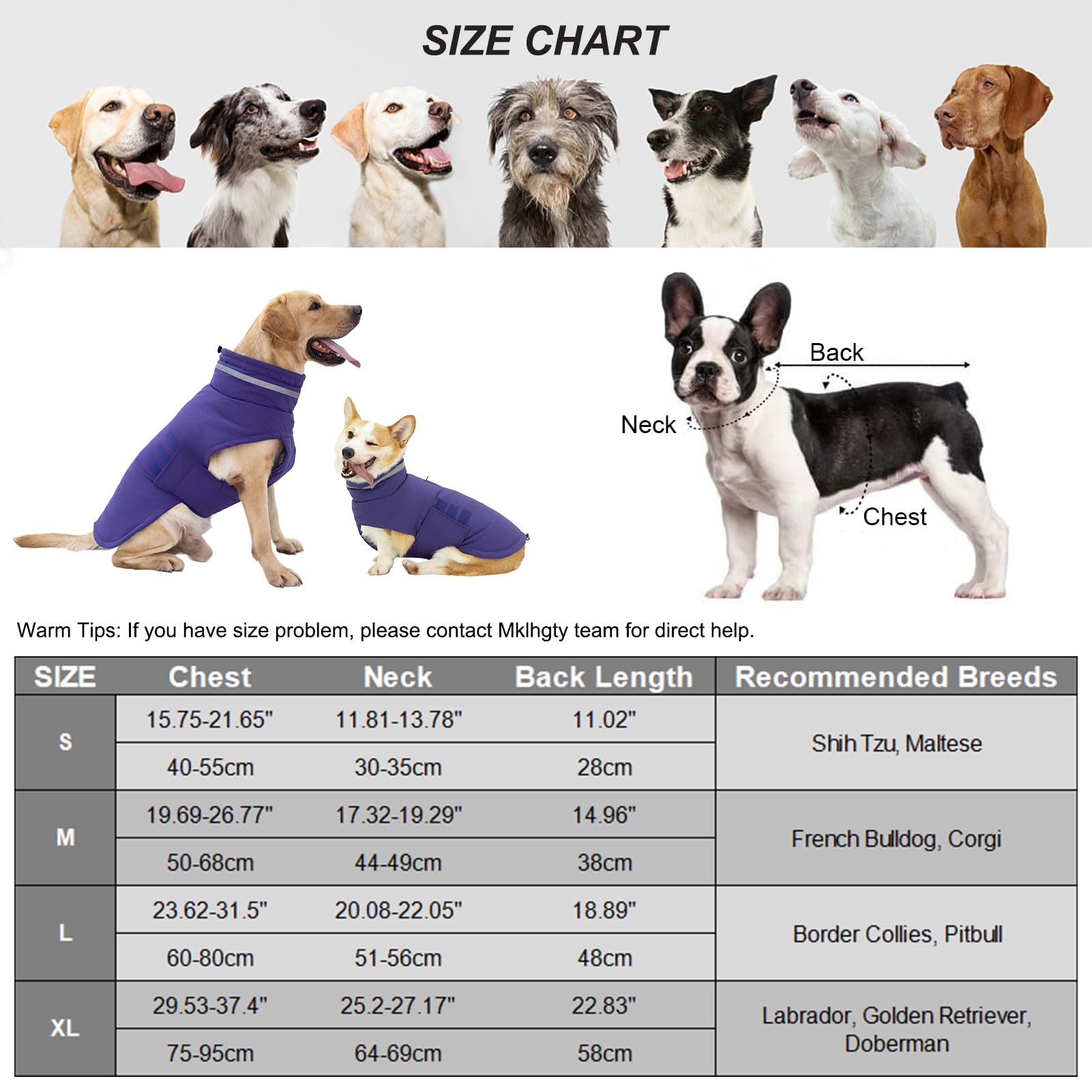 Mklhgty Dog Coat - Waterproof Snow Jacket, Warm & Windproof, Reflective, Adjustable Turtleneck For Small To Large Dogs