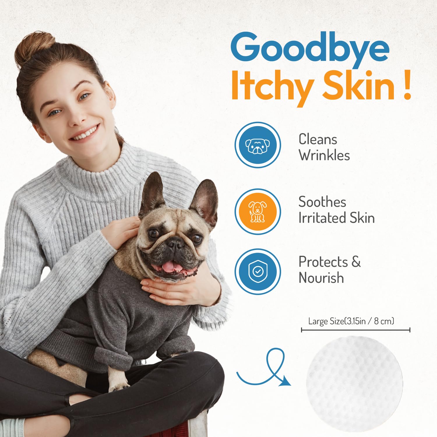 Bulldog Wrinkle Wipes For Dogs – Deodorizing & Soothing With Honeysuckle Extract – Non-Irritating, Cleans Wrinkles, Folds, Paws & Tail Pockets – For Bulldogs, Pugs & Frenchies (100 Count)