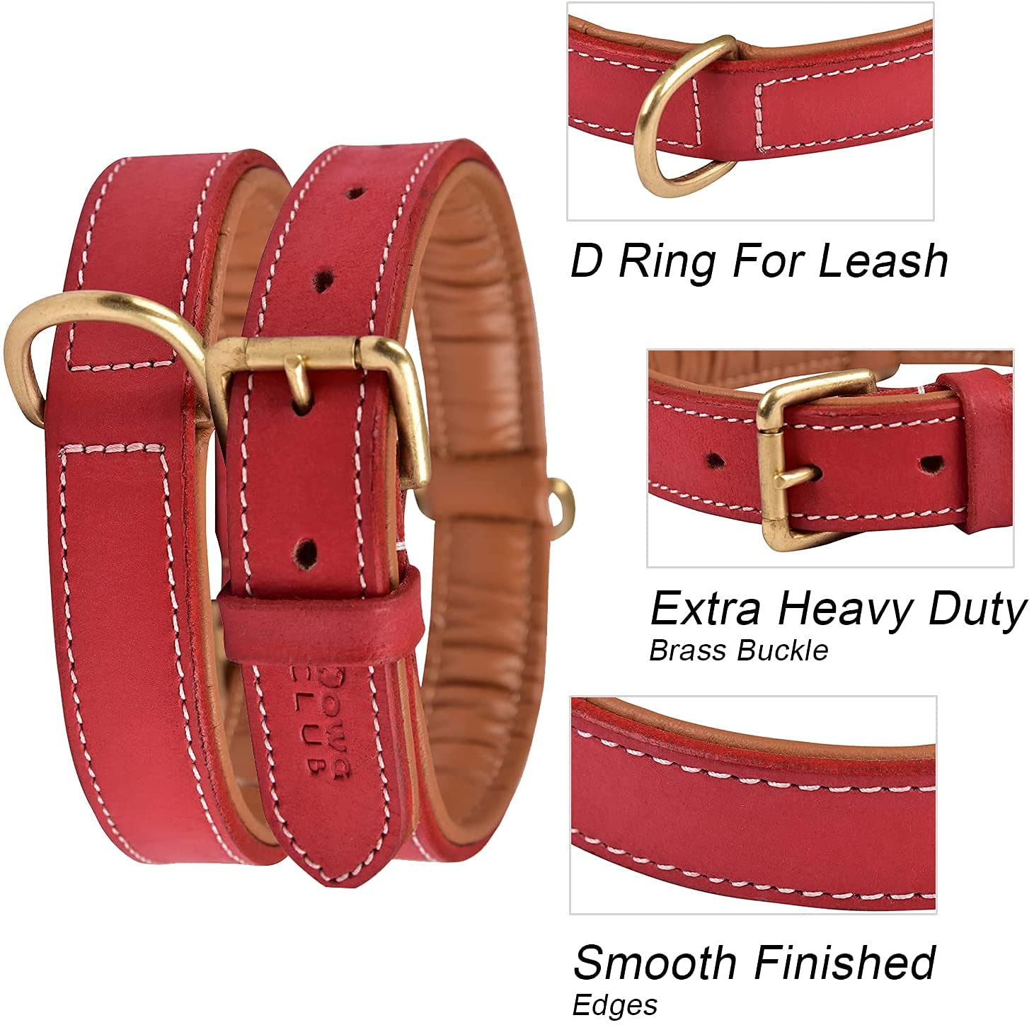 DowgClub | Genuine Leather Dog Collar | Full Grain, Heavy Duty | Padded, Comfortable, Strong | Best for Pups, Small, Medium, Lar