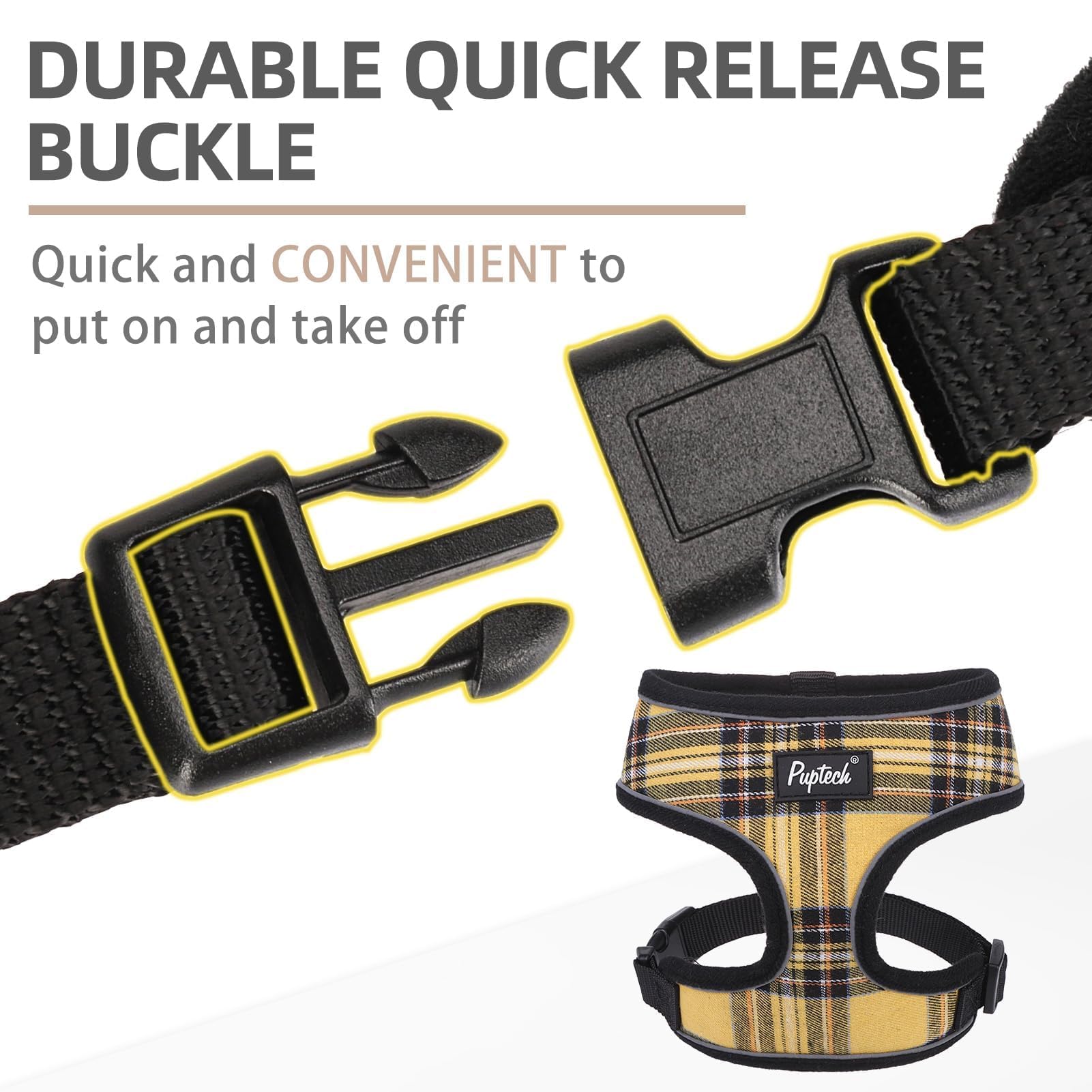 Pupteck Soft Mesh Dog Harness And Leash Set Pet Puppy Cat Comfort Padded Vest No Pull Harnesses, Yellow, M