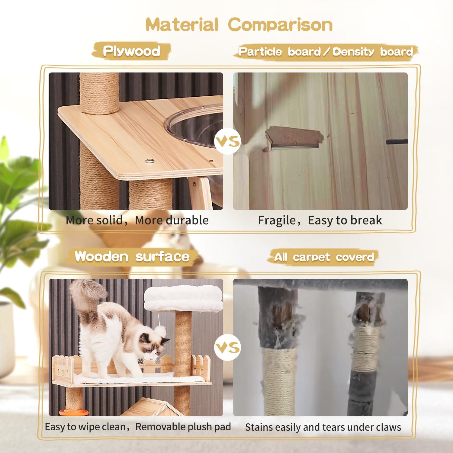 Elegaif Cat Tree, Wood Cat Tree Tower For Indoor Cats, 60.7' Modern Cat Tower With Sisal-Covered Scratching Posts And Top Perch