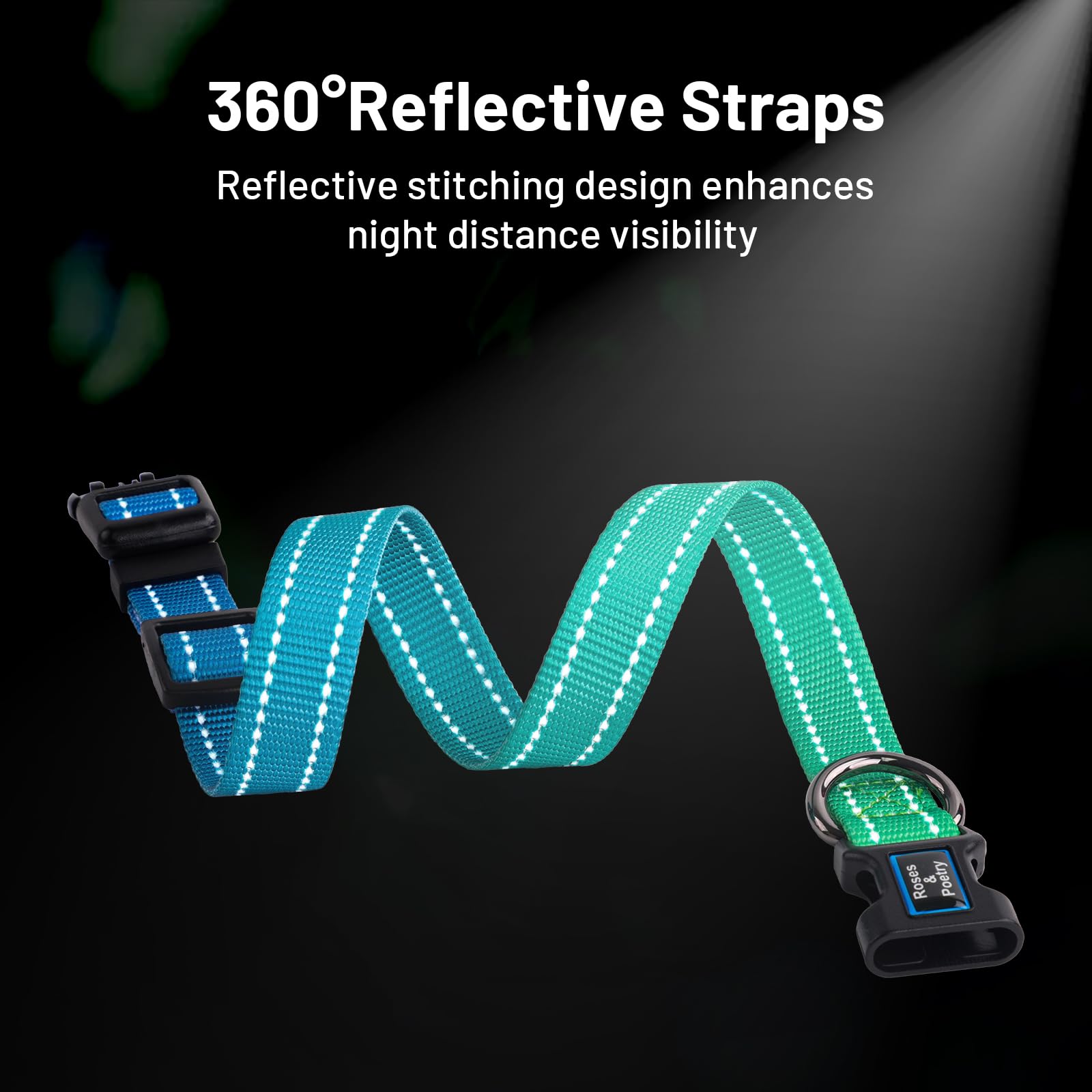 Roses&Poetry Dog Collars For Medium Dogs, Adjustable Durable Pet Collars For Small Medium Large Dogs (Bluegreen-M)