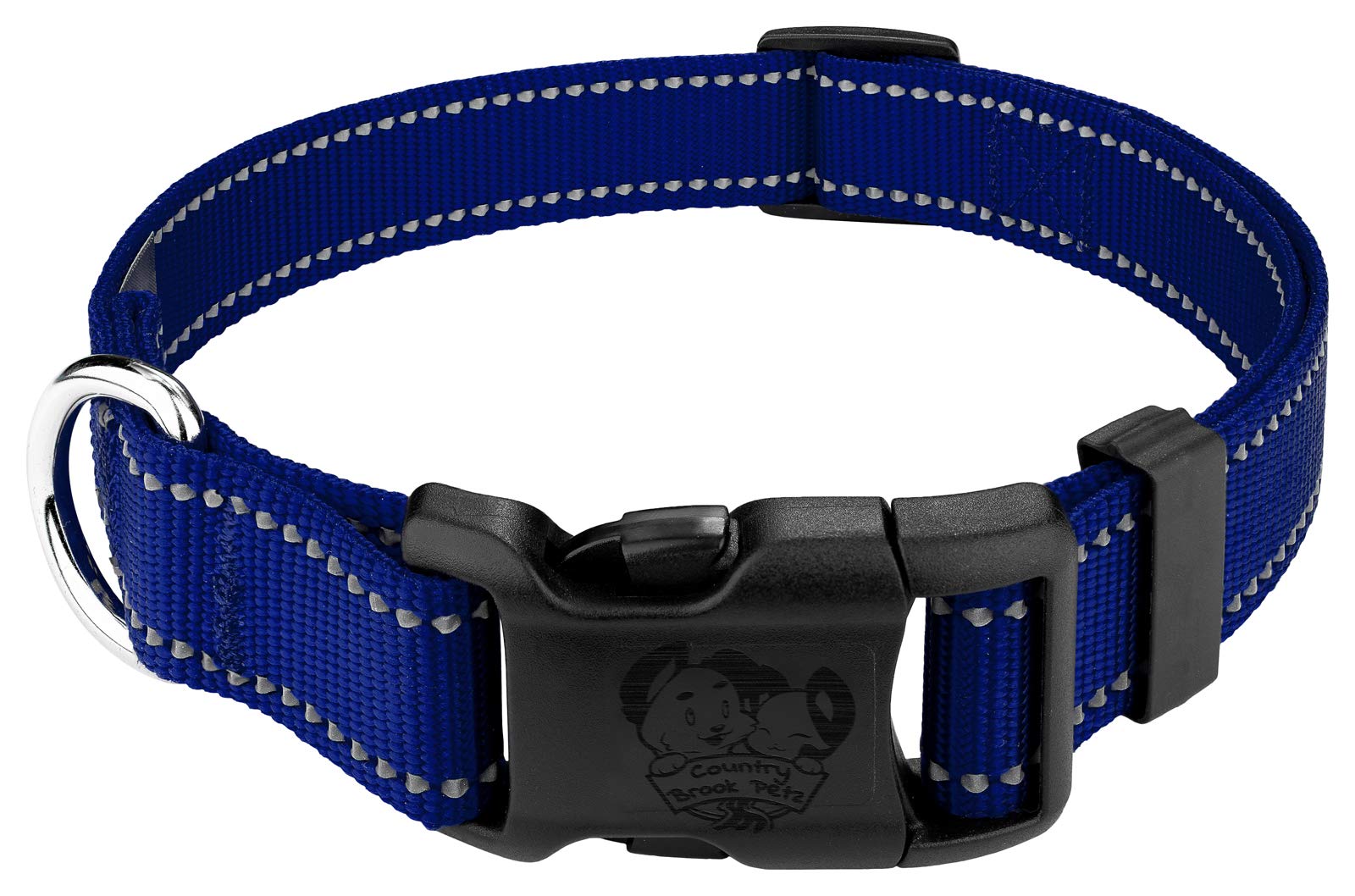 Country Brook Petz - Deluxe Royal Blue Reflective Nylon Dog Collar - Large