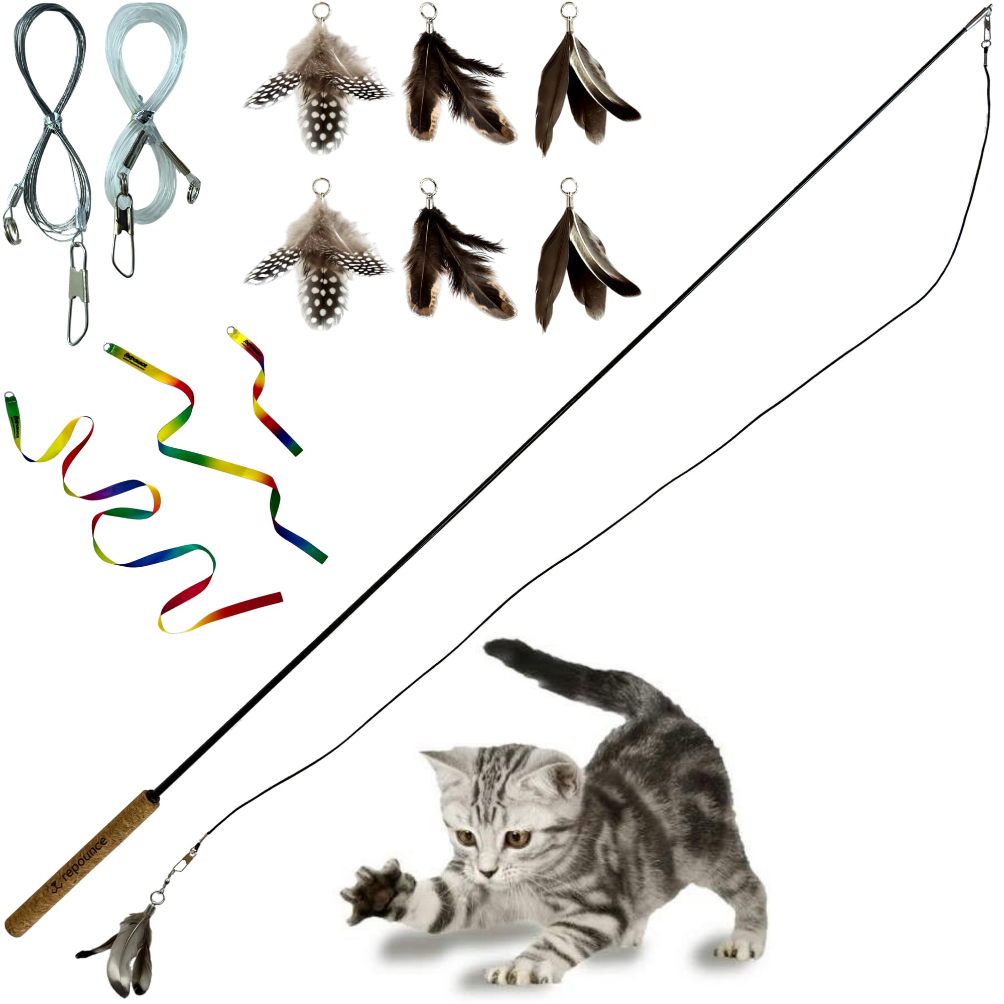 Forever Stick with Cat Toys and Strings Bundle - The Unbreakable Cat Wand Toy, Durable Cat Toy Wand, Extra Long Cat String Toy, 
