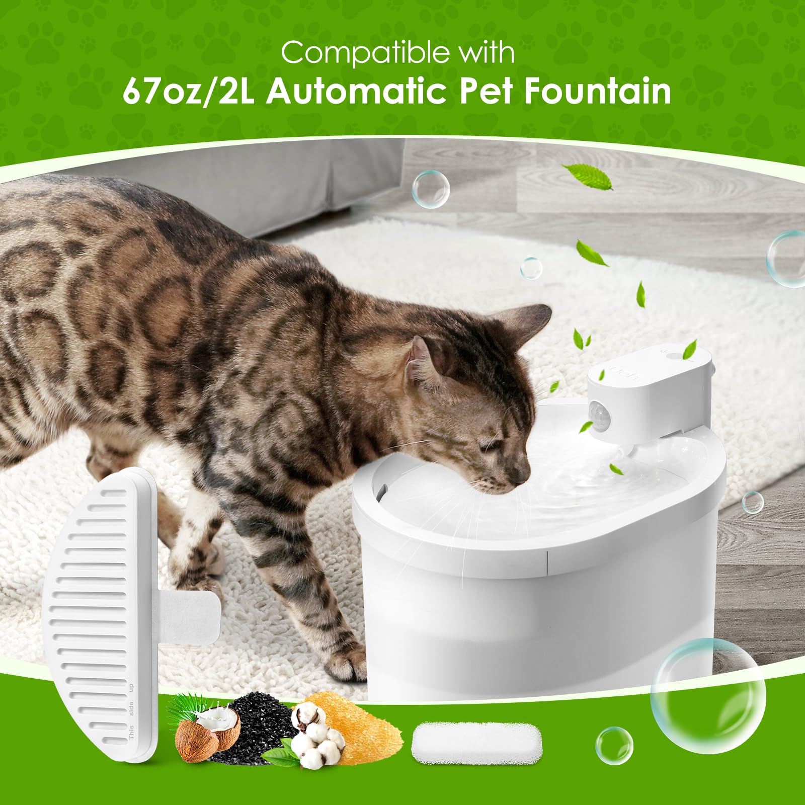 Cat Fountain Filters For Wireless Operated 67Oz/2L, 9 Pack Replacement Filters & 18 Pack Replacement Filter Sponges For 67Oz/2L Automatic Pet Fountain Cat Water Fountain Cat Water Dispenser