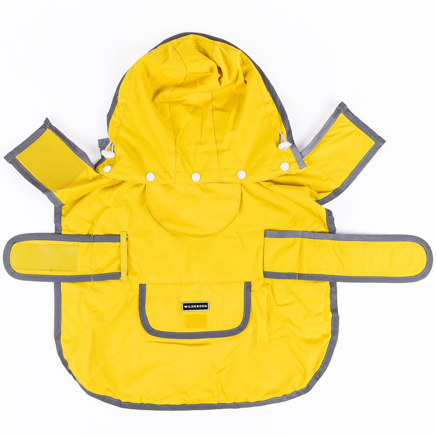 Wilderdog Dog Jacket Waterproof Raincoat With Breathable Interior, Removable Hood, Torso Strap, Secure Closures, Back Pocket And
