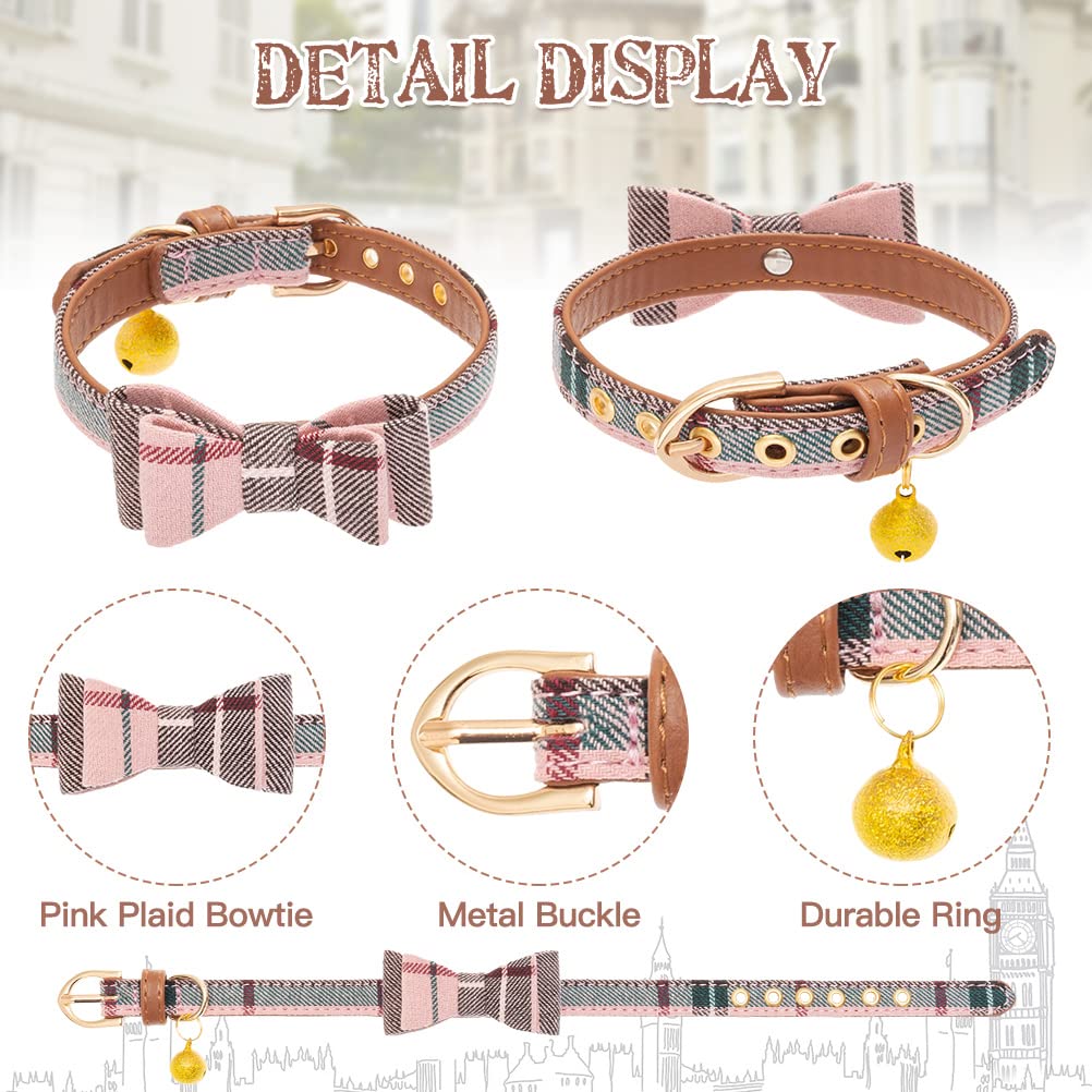 Expawlorer Dog Collar And Leash Set - Classic Plaid Dog Bow Tie And Bandana Collar With Bell, Dog Leash Tangle Free, Adjustable