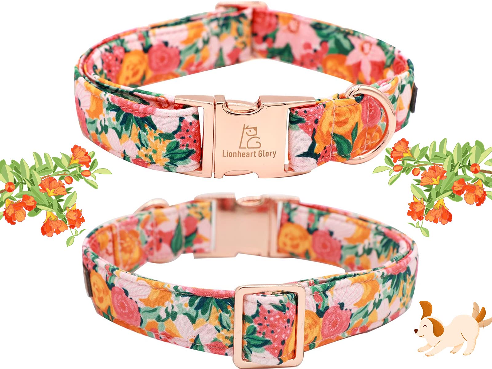 Lionheart Glory Premium Floral Dog Collars Spring Dog Collar, Adjustable Heavy Duty Girl Collar For Small Dogs