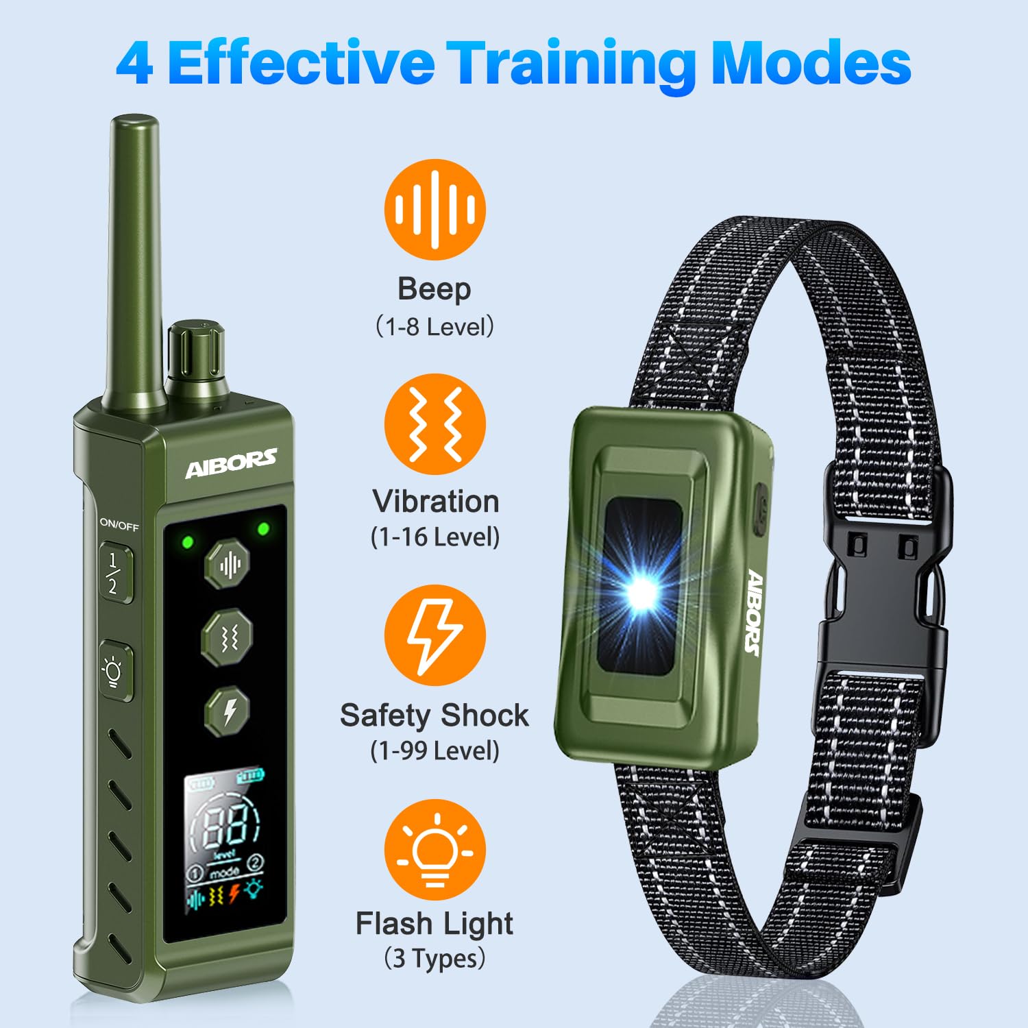 Aibors Dog Shock Collar - 4300Ft Dog Training Collar With Remote,Shock-Lock,Light For Night Walks, Innovative Ipx7 Waterproof Wi