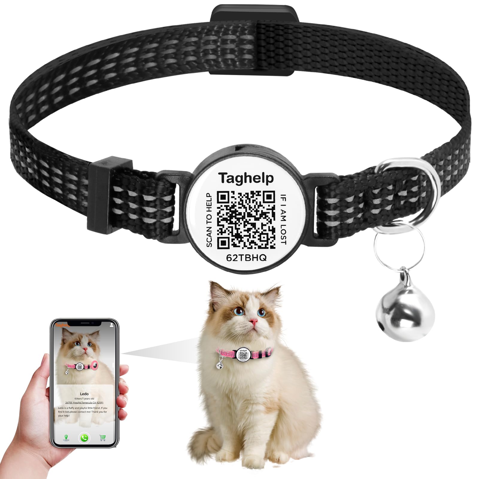Reflective-Breakaway Cat Collars With Bells With Qr Code Name Tag, Cat Id Tag Personalized,Adjustable Small,Ideal For Girl Cats 