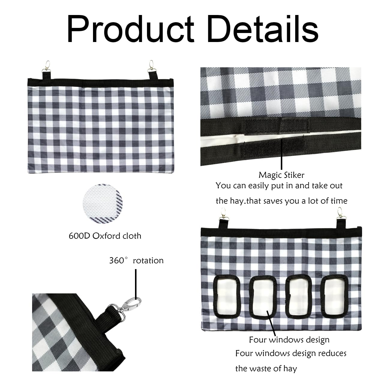 Tsgyrt Rabbit And Guinea Pig Hay Feeder Bag - 18In X11In Small Animal Storage - 600D Oxford Cloth Fabric With 4 Holes - Navy Blu