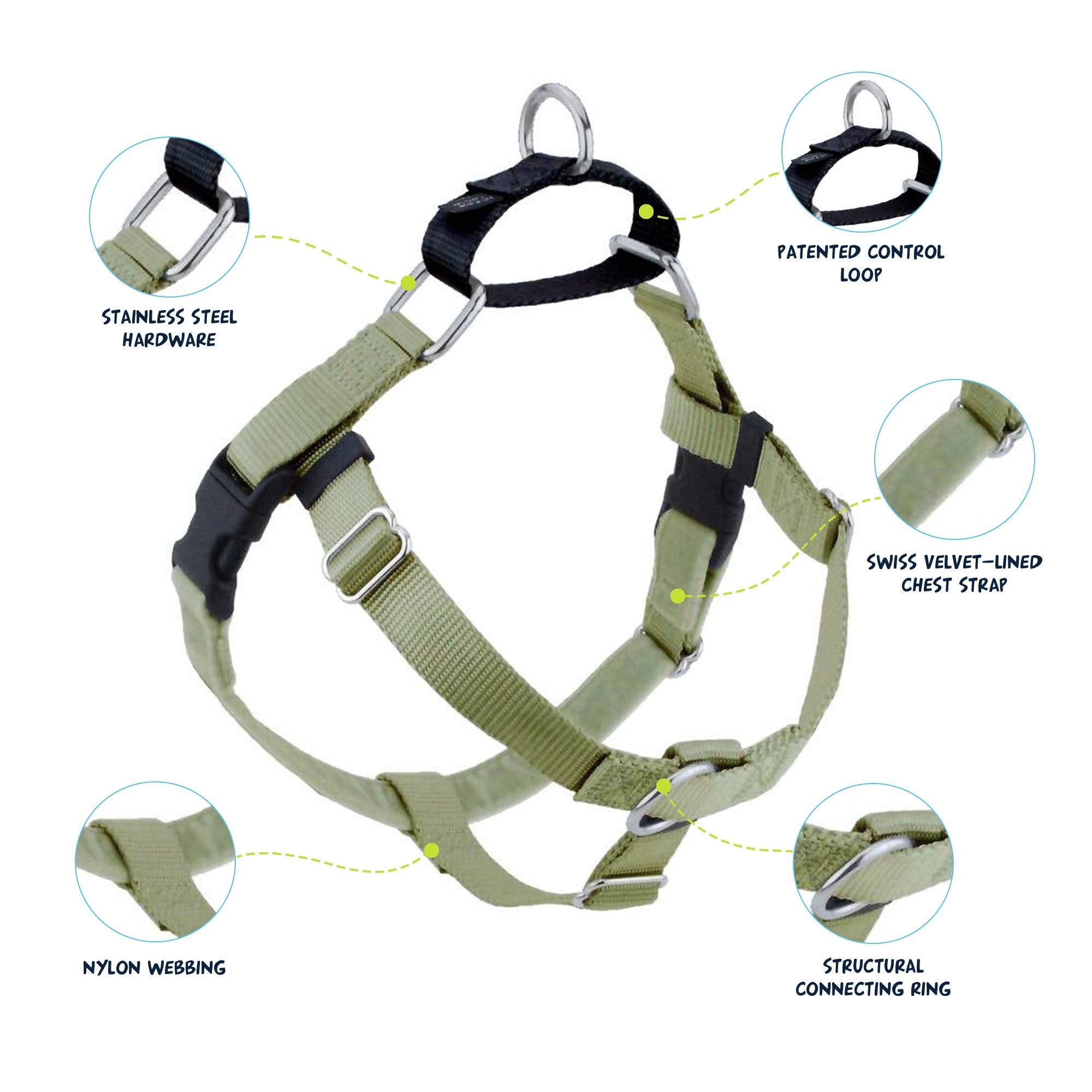 2 Hounds Design Freedom No Pull Dog Harness, Adjustable Harness And Leash Set, Easy Walking & Comfortable Control, Fits Small, Medium & Large Dogs, Solid Colors, Made In Usa, 1' Md, Tan