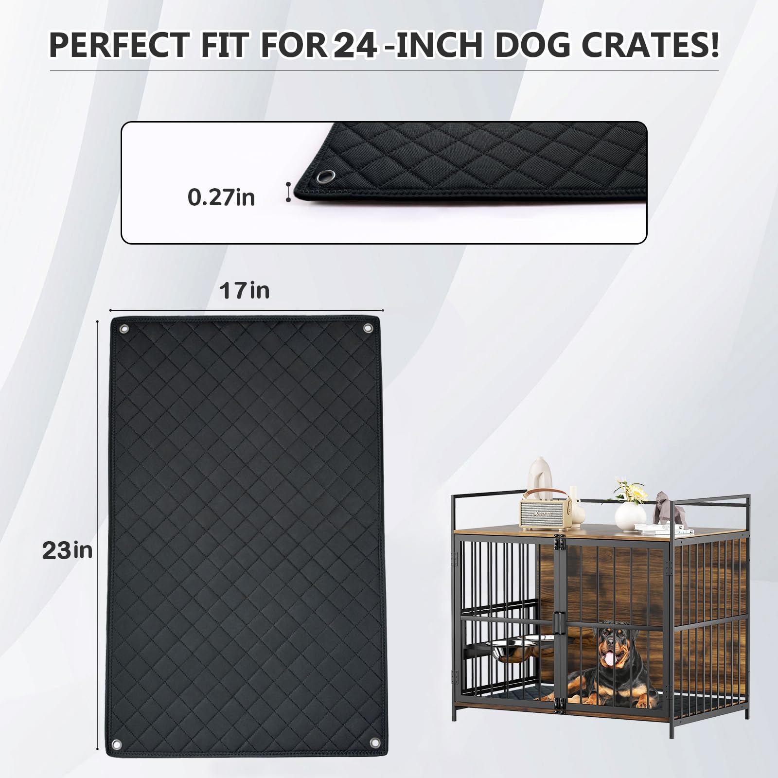Grenty Chew Proof Dog Crate Pad For Aggressive Chewers, Indestructible Dog Bed, Waterproof Crate Pads For Small Pet(23X17 In)