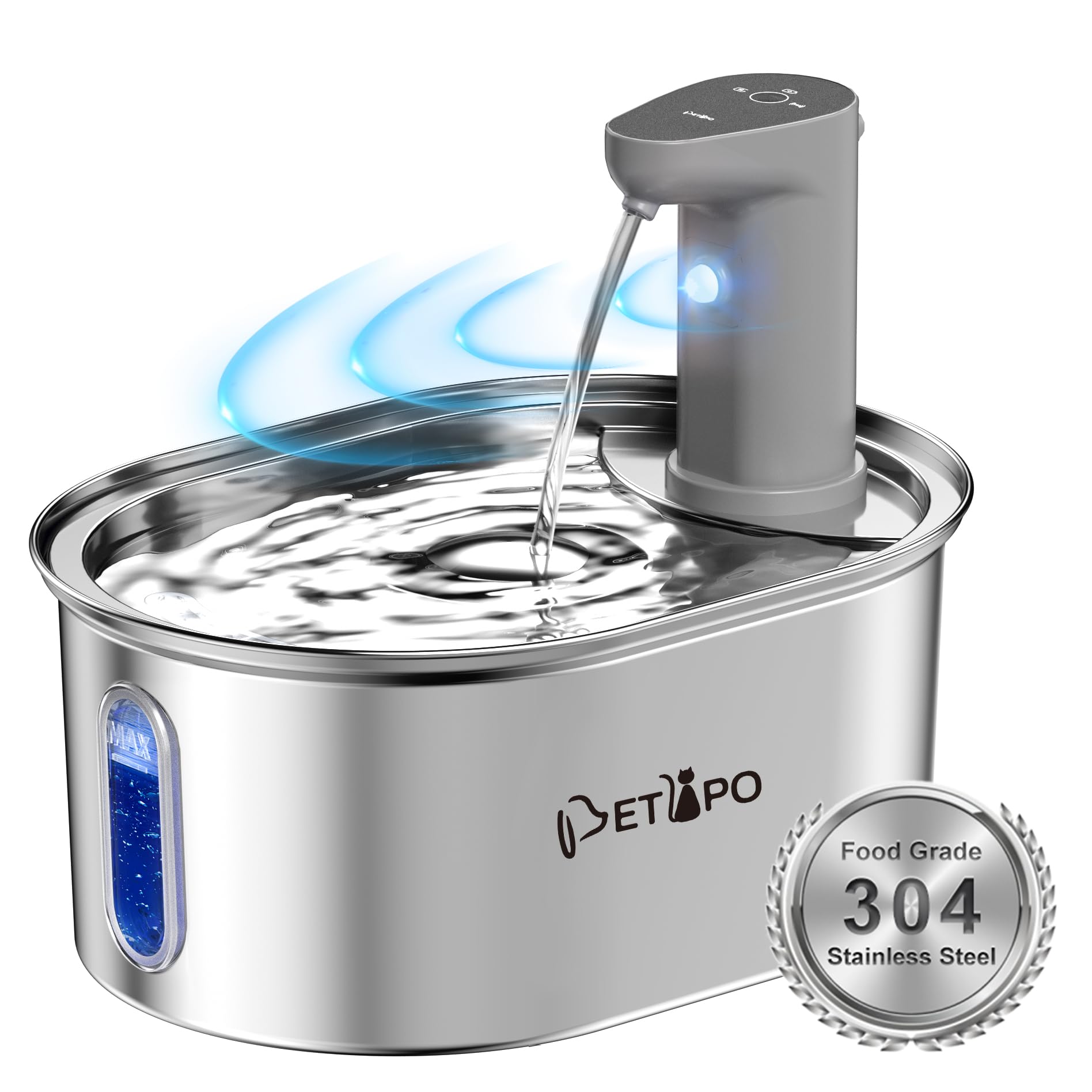 Wireless Cat Water Fountain Stainless Steel, 108Oz/3.2L Cat Fountain Battery Operated, Cordless Automatic Water Fountains For Ca