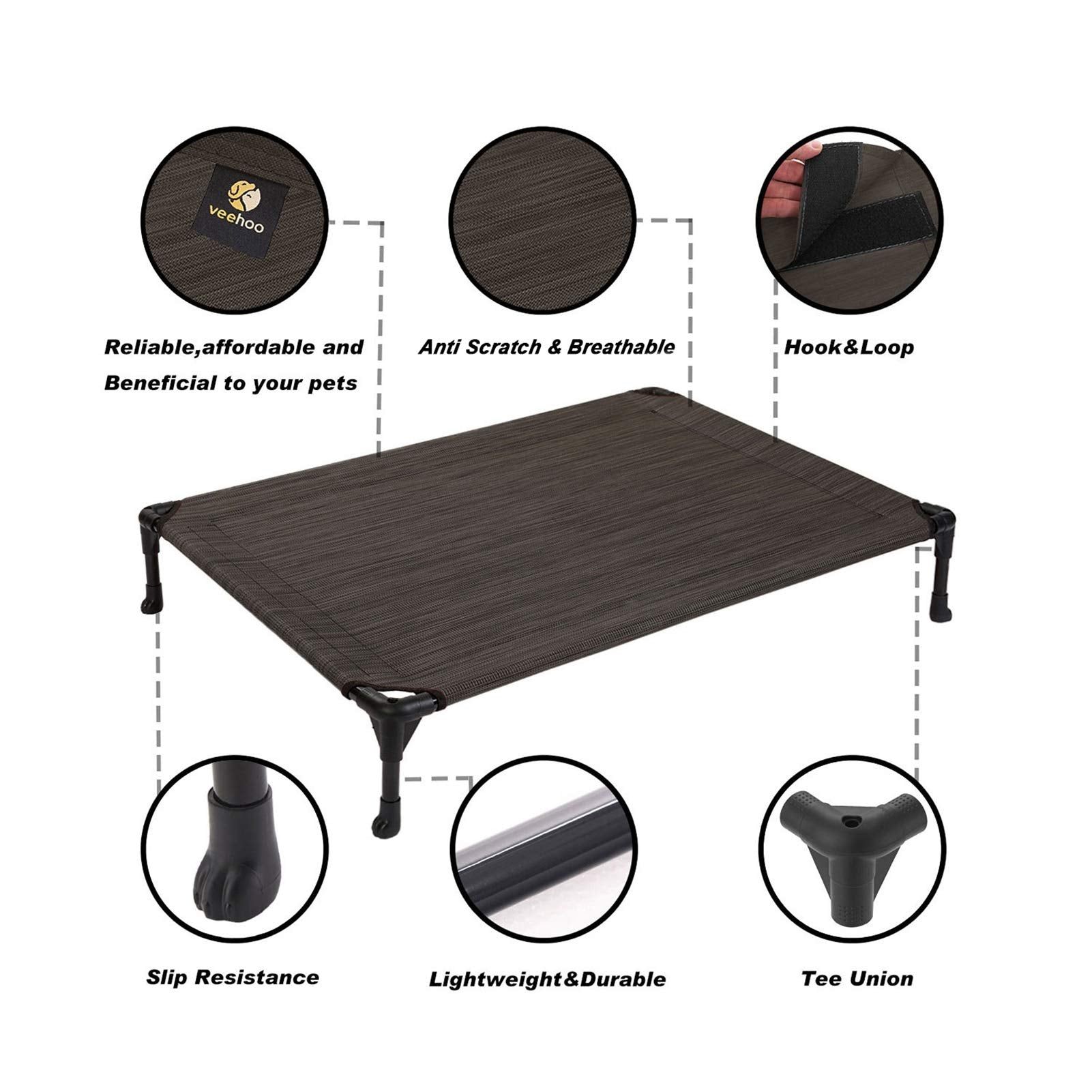 Veehoo Cooling Elevated Dog Bed, Portable Raised Pet Cot With Washable & Breathable Mesh, No-Slip Feet Durable Dog Cots Bed For Indoor & Outdoor Use, Large, Cwc1803-L