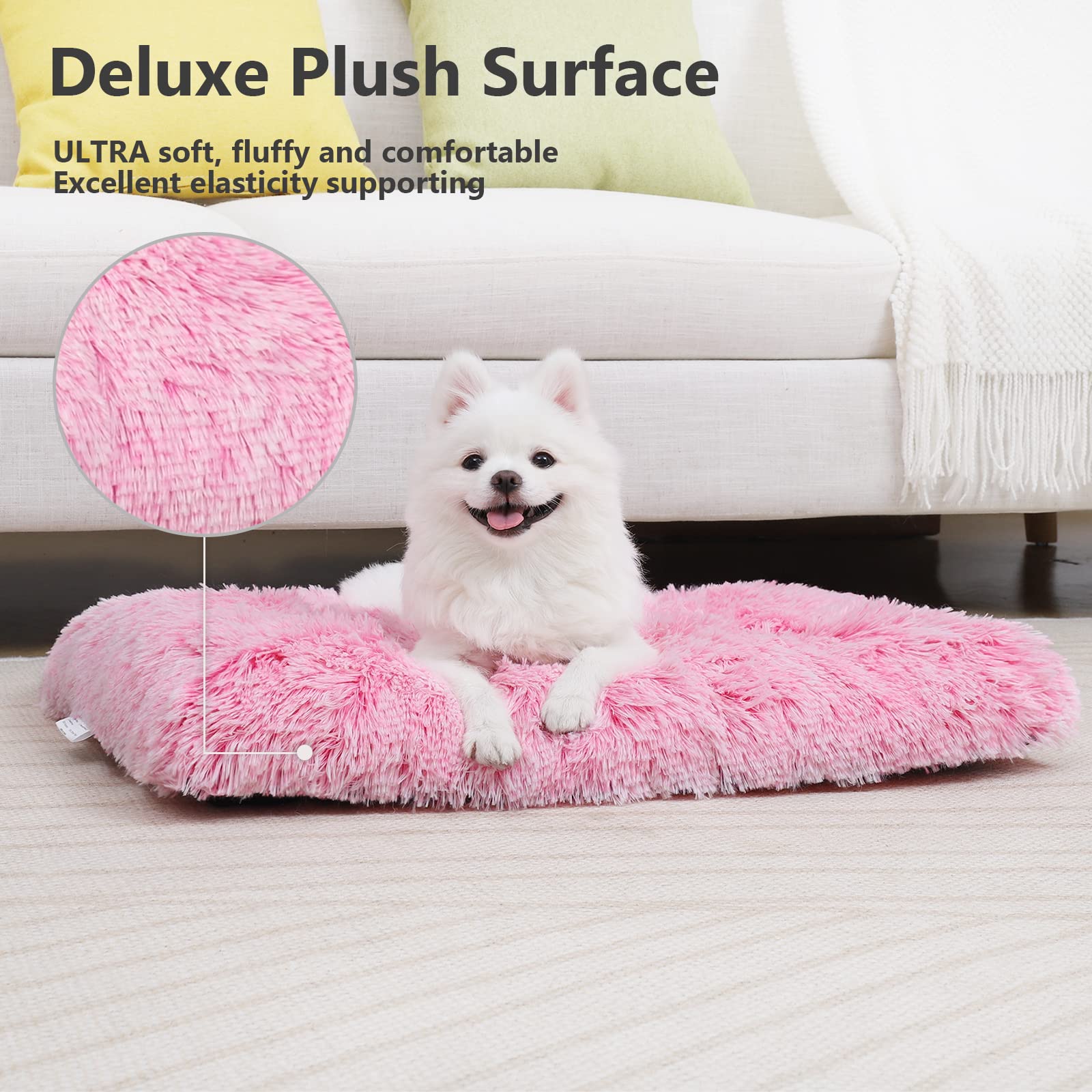 Vonabem Medium Dog Bed Crate Pad, Washable Pink Dog Beds For Medium Small Dogs, Plush Soft Puppy Beds Cute,Dog Mats For Sleeping