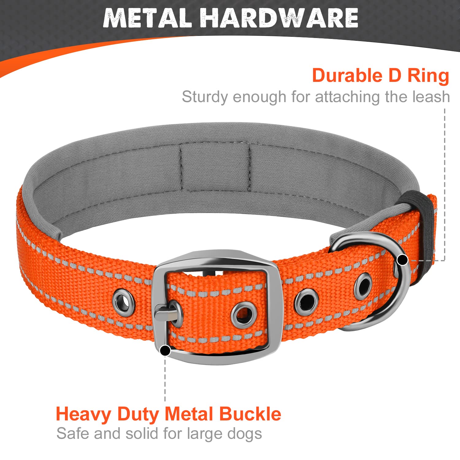 Joytale Dog Collar For Extra Large Dogs, Neoprene Padded And Adjustable, Reflective Wide Heavy Duty Pet Collars With Durable Met