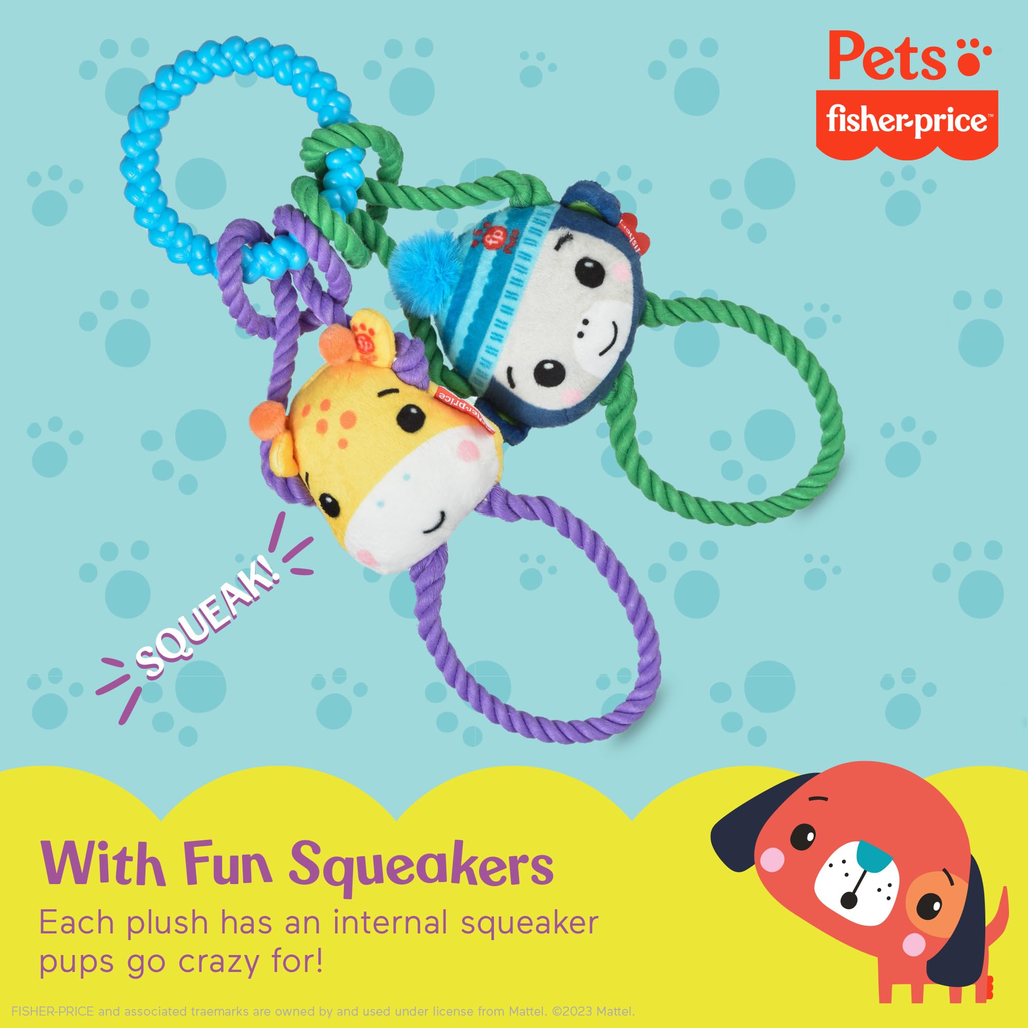 Fisher-Price for Pets 'Tugs With Friends' Interactive Toy for Dogs | Fetch, Tug, Enrichment, and Puppy Teething | Multifunctiona