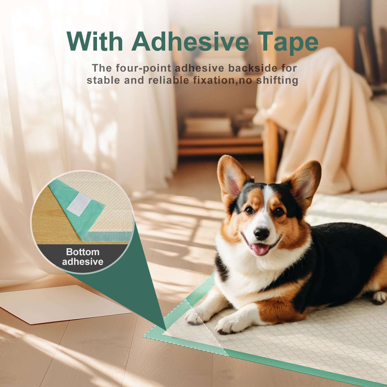 Gardner Pet Puppy Pee Pads Large 18x24, 50 Count, Dog Pee Pads with Adhesive Sticky Tape, Max Absorbency, Leak Prevention Dispos