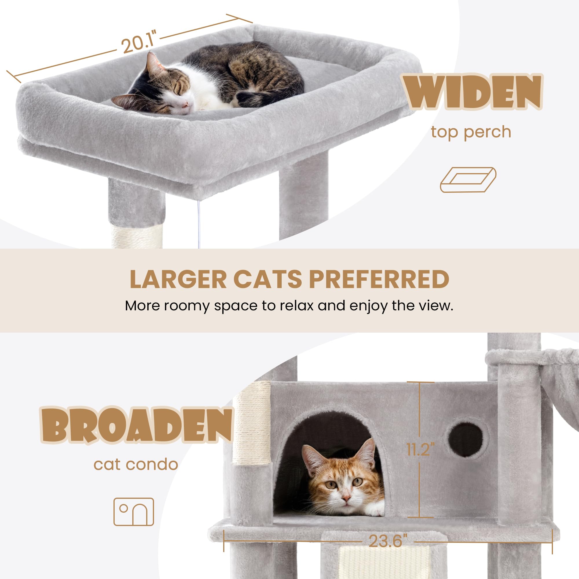Sha Cerlin 81In Multi-Level Tall Cat Tree Tower For Indoor Kitties/Larger Cat Condo Furniture With Hammock/Cozy Pussycat Perches