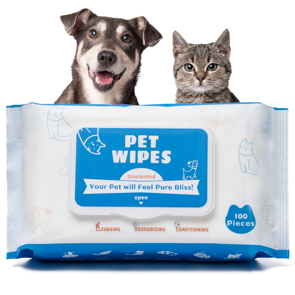 Tetesol Dog Wipes For Pets Cats-100 Count All Purpose Unscented Wet Wipes For Paw Butt Cleaning,Grooming,Alcoholfree,Vitamin E,Ph Balanced