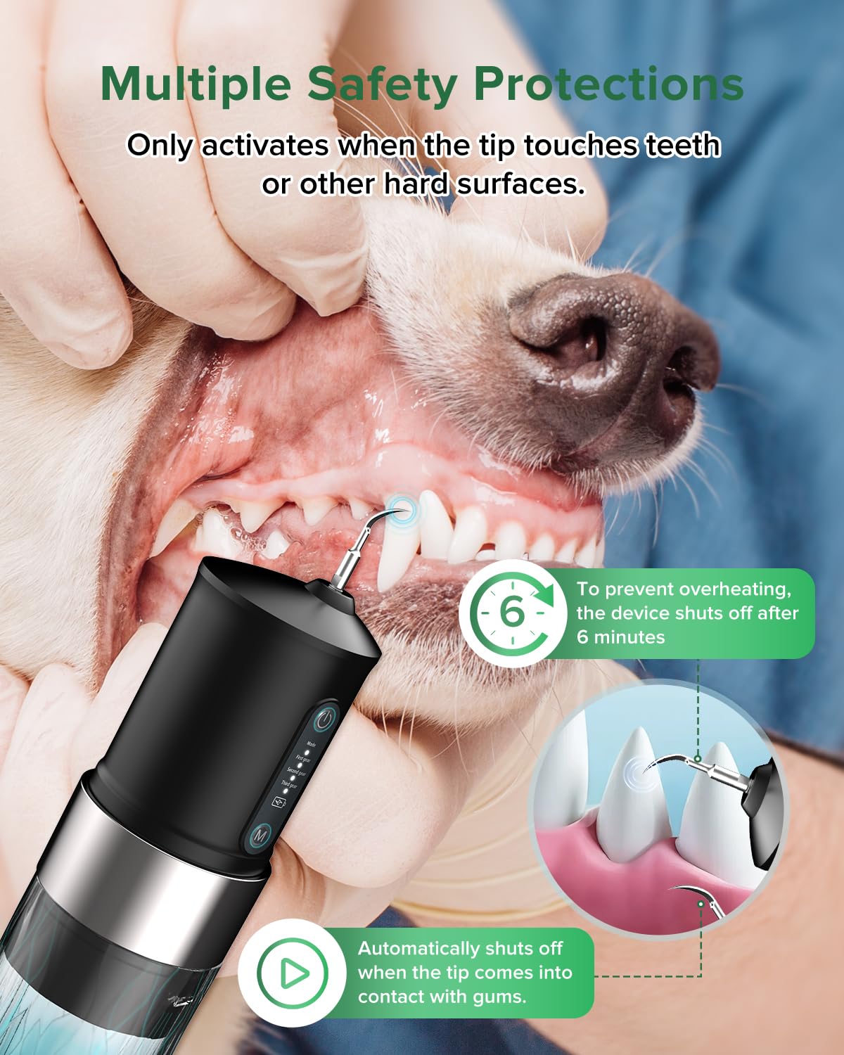 YABIFE Non-Vibrating Ultrasonic Tooth Cleaner for Dogs with Water Cooling System. Dog Plaque and Starter Remover, with Dental Ca