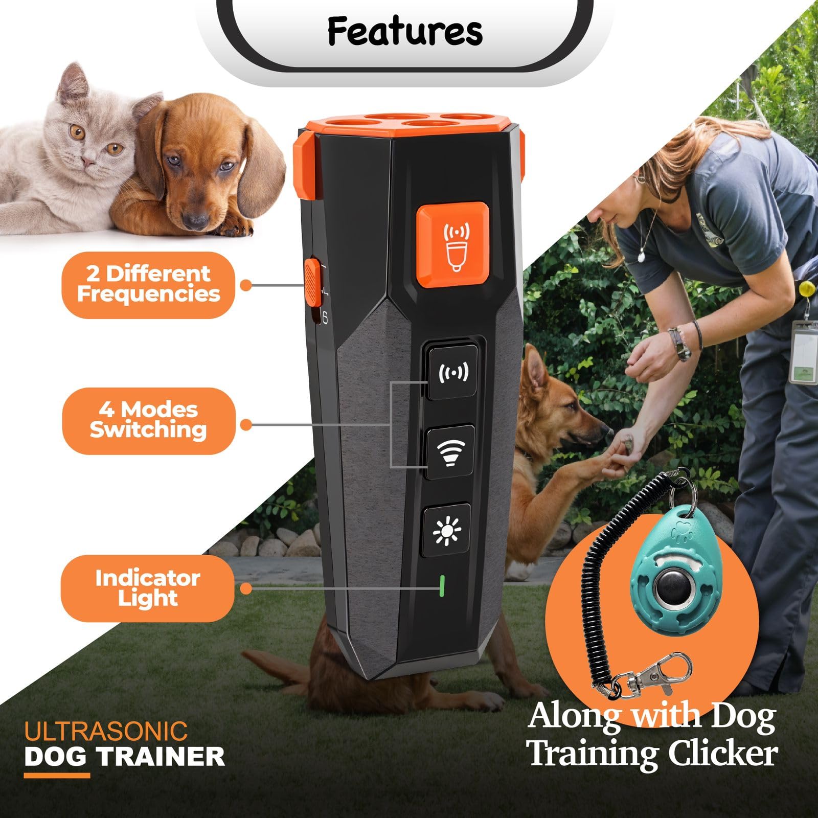 Dog Bark Deterrent & Clicker - Stop Bad Behavior Instantly | No Yelling, Just Point and Press! | Long-Range Ultrasonic, Humane S