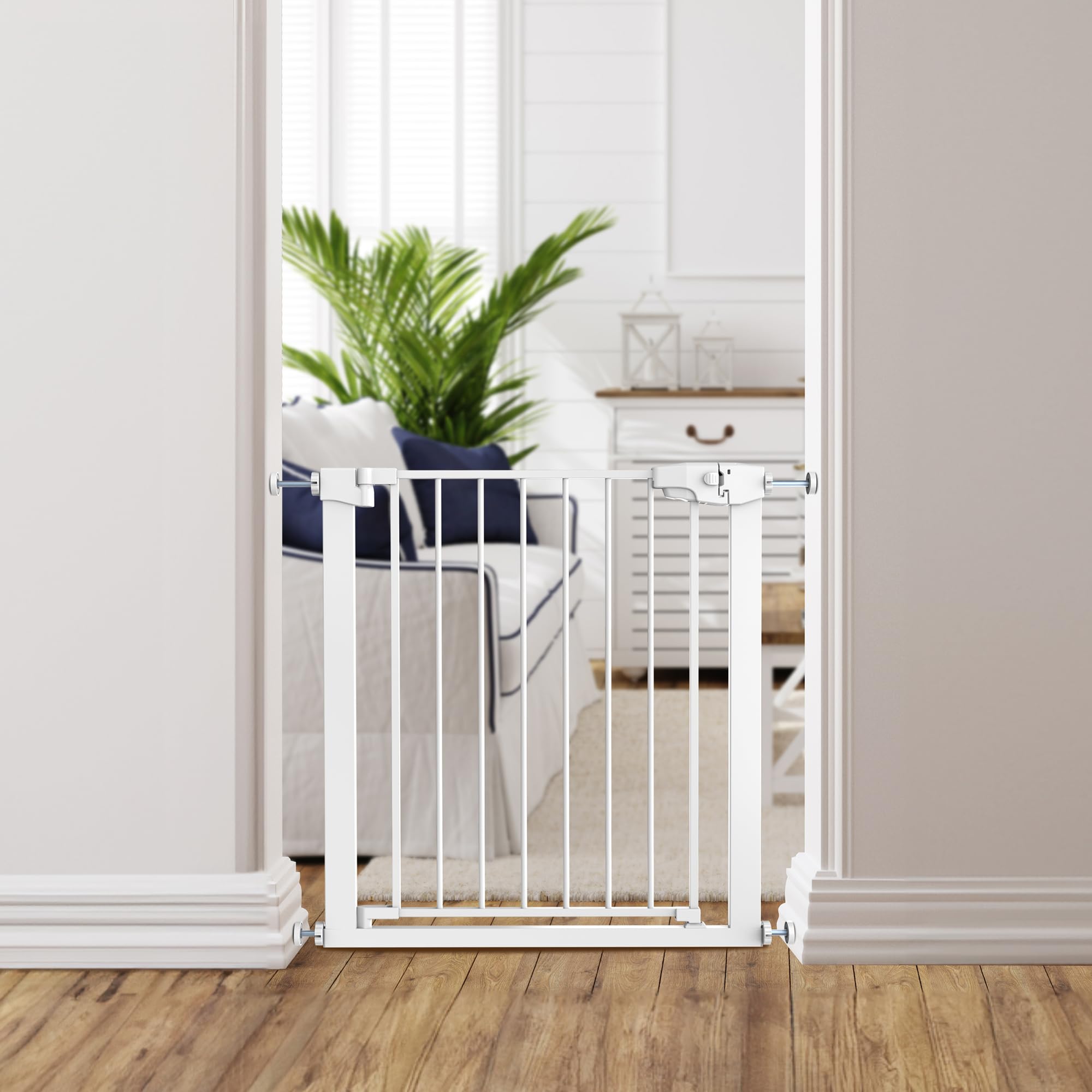 Edmyre Easy Step Walk-Thru Baby Gate - Adjustable Safety Gate for Babies & Pets, Pressure Mount Kit, Includes Wall Cups - 29.7 t
