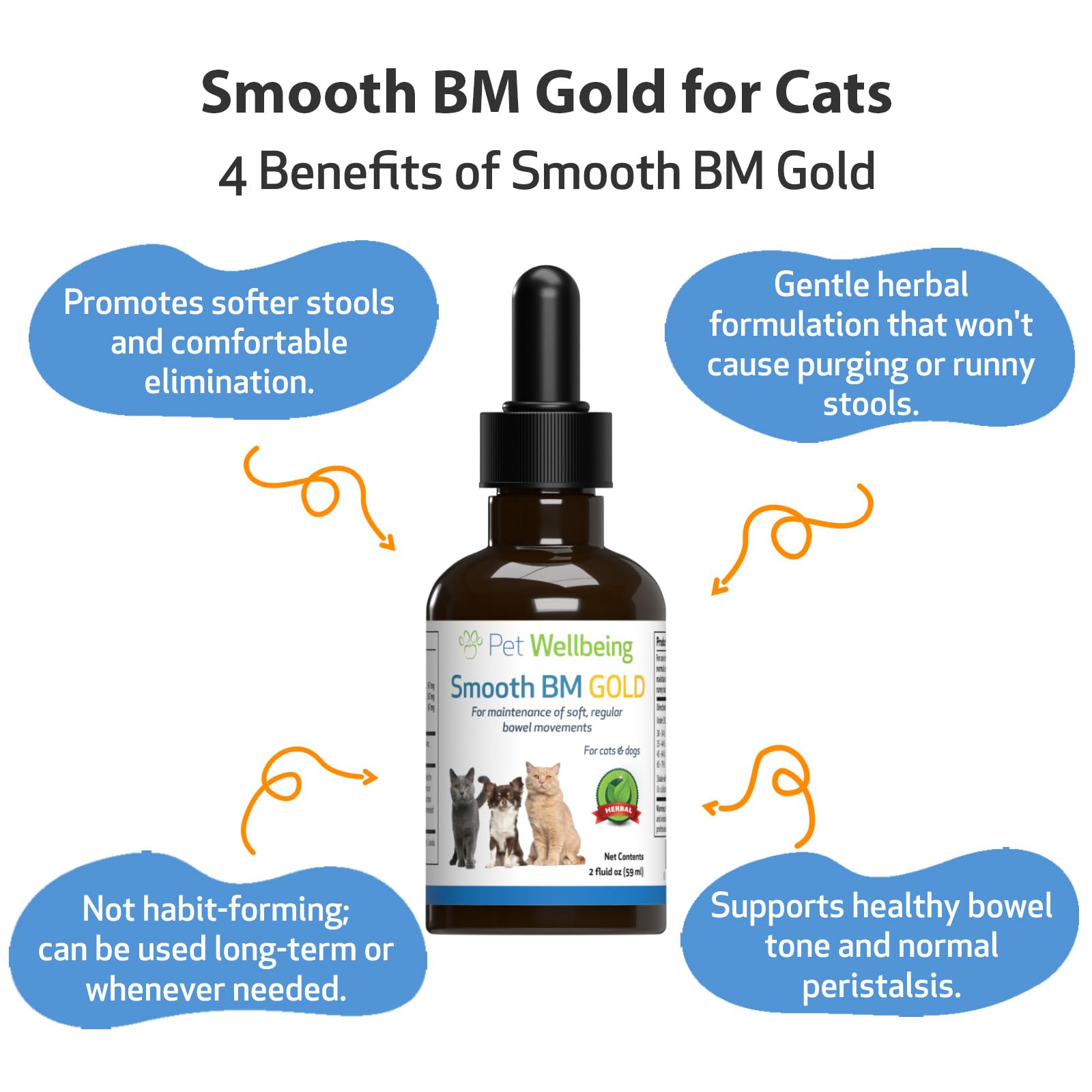 Pet Wellbeing Smooth BM Gold for Cats - Gentle Constipation Relief for Felines - Natural Herbal Supplement 2 oz (59 ml)