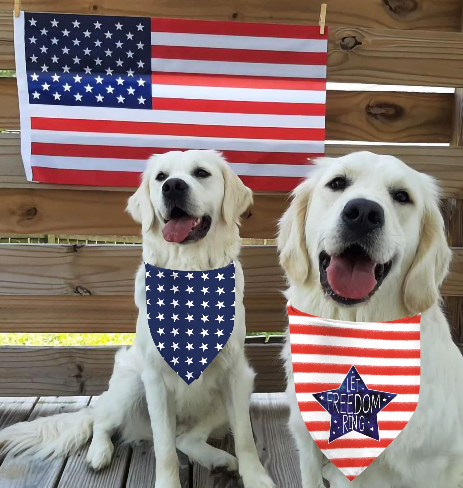 4Th Of July Dog Bandanas, Reversible Dual-Layer Patriotic Theme Design 2 Pack, Let Freedom Ring Independence Day Square Dog Kerc