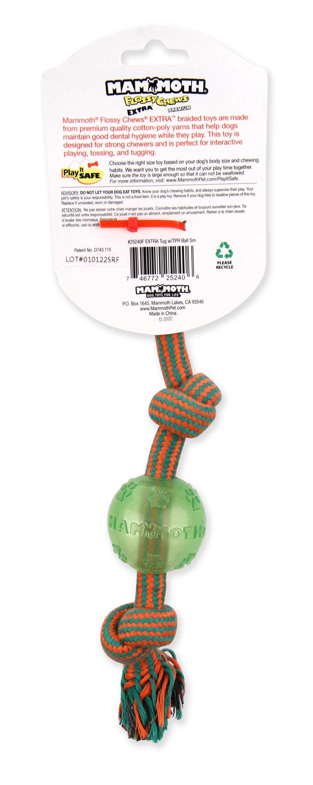 Mammoth Pet Products Small 11' Extra 3 Knot Tug W/Tpr Ball