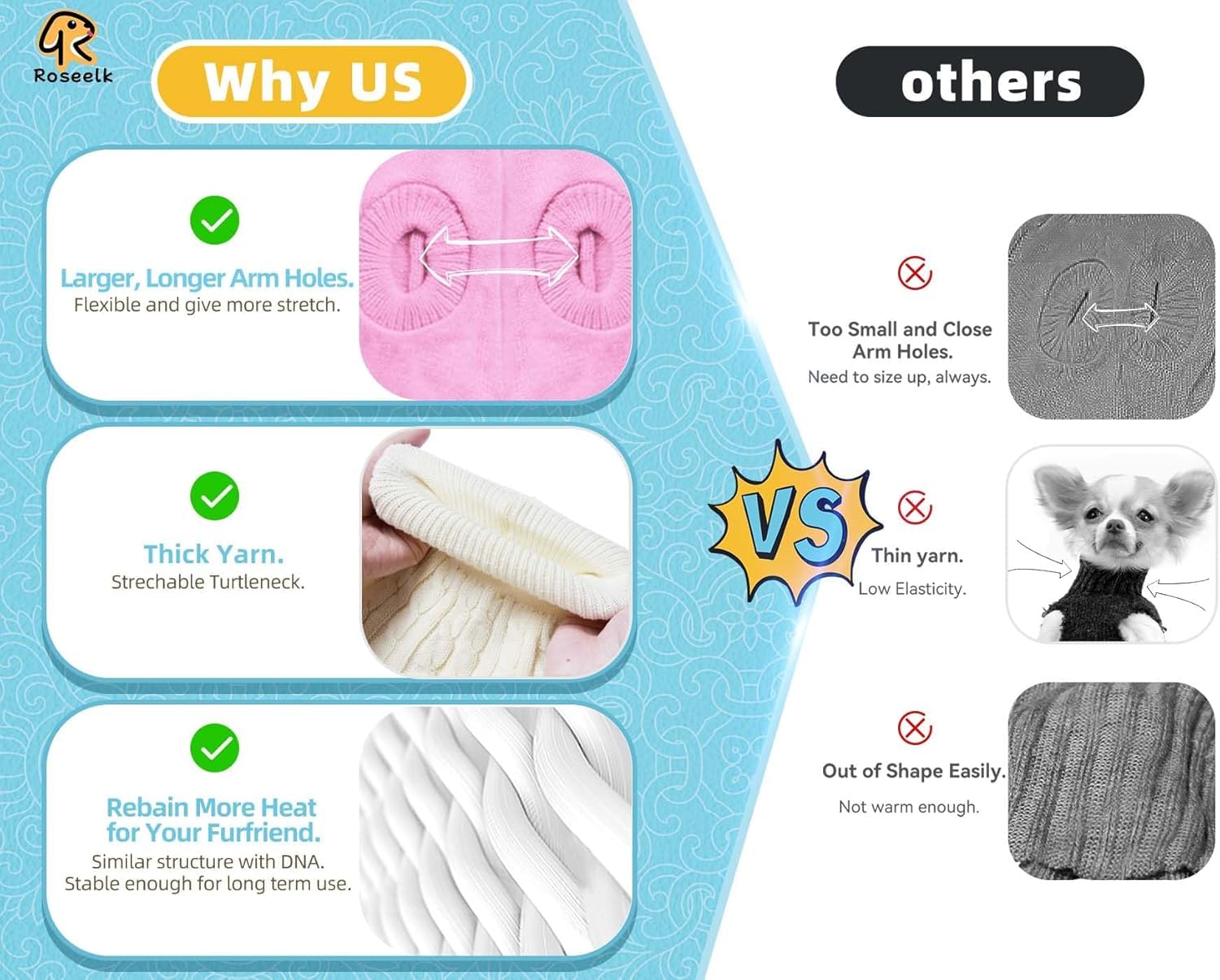 Roseelk 2 Pack Dog Sweaters For Small Dogs - Puppy Medium Warm Clothes In Winter, Turtleneck Pullover Design For Boy Girl Pet, Doggie, Cat, Kitten Chihuahua Bulldog Pug Beagles (2Xl, Red, Beige)