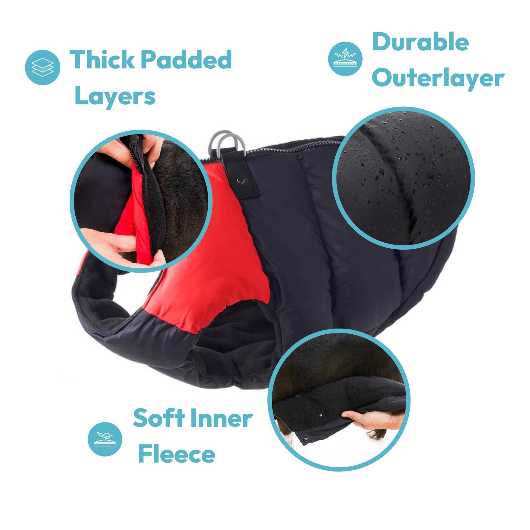 Gooby Padded Vest Dog Jacket - Blue, Large - Warm Zip Up Dog Vest Fleece Jacket With Dual D Ring Leash Water Resistant Small Dog