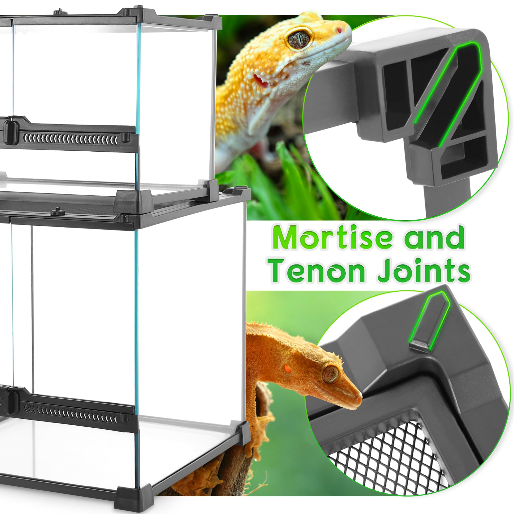 Neptonion Mini Reptile Glass Terrarium 12''X8''X8'' Durable Reptile Habitat Tank With Heat Resistant Aluminum Alloy Frame, Doubl
