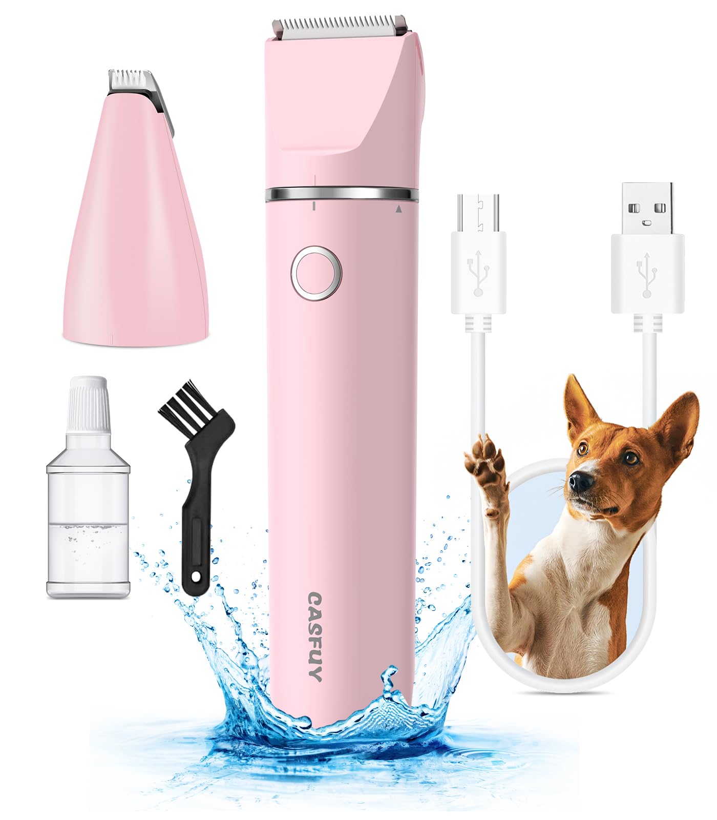 Casfuy Cordless Dog Paw Trimmer - Low Noise Small Dog Clippers with Double Blades USB Rechargeable Grooming Clipper for Dogs Cat