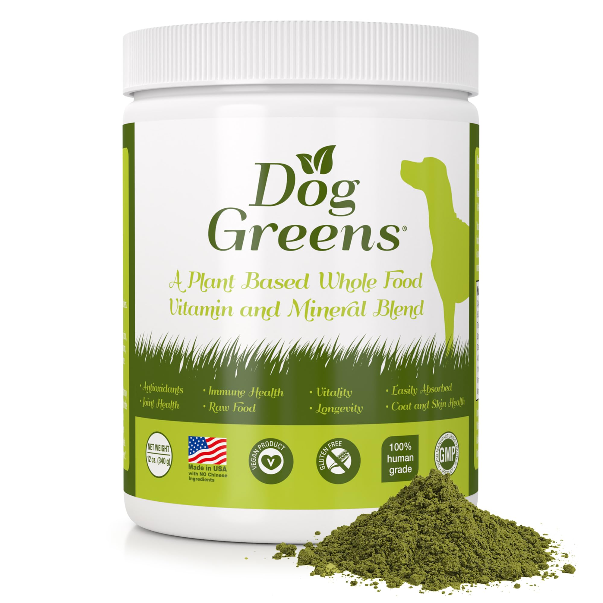 Dog Greens Superfood Multivitamin Powder - Dog Vitamins and Supplements, Organic Kelp, Spirulina, Sea Moss for Homemade Food, Ki