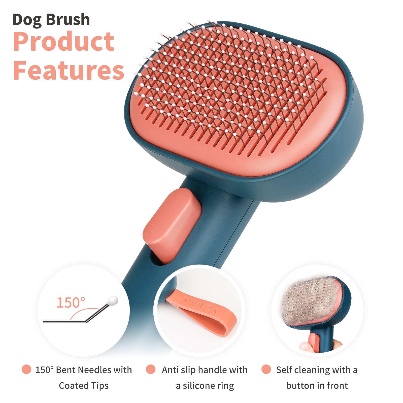 Aumuca Cat Brush With Release Button, Cat Brushes For Indoor Cats Shedding, Cat Brush For Long Or Short Haired Cats, Cat Grooming Brush Cat Comb For Kitten Rabbit Massage Removes Loose Fur Green