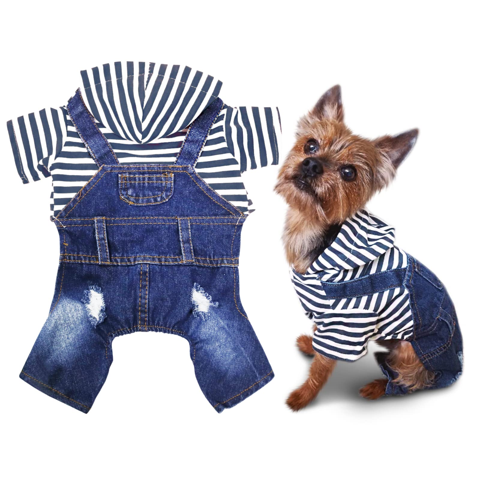 SILD Pet Denim Jumpsuit Dog Jeans Hoodies Cool Blue Coat Medium Small Dogs Classic Jacket Puppy Blue Vintage Washed Vests (XXL)