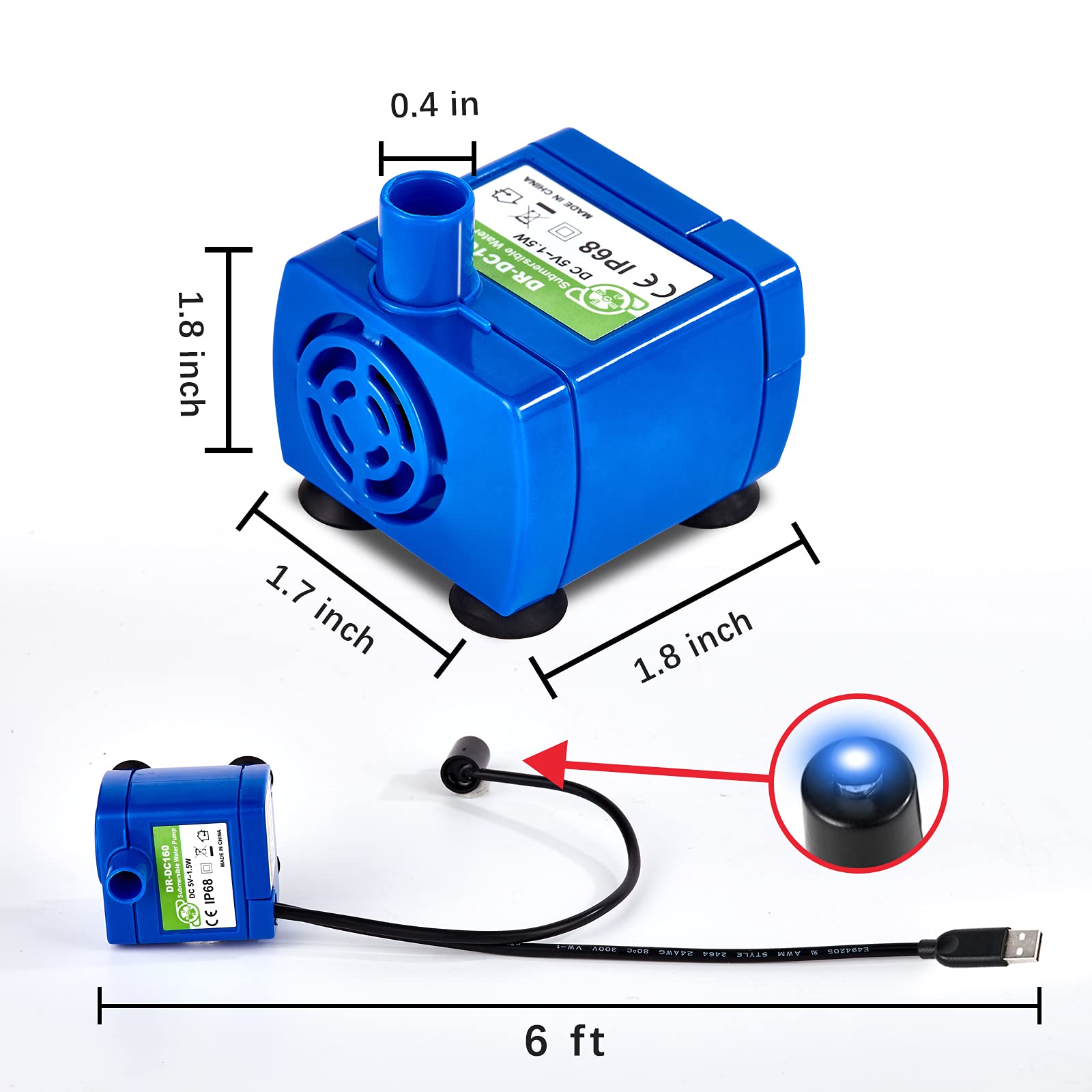 Monsin Cat Water Fountain Pump Replacement DR-DC160, Blue, BPA Free, Ideal for Round and Flower Cap Fountains