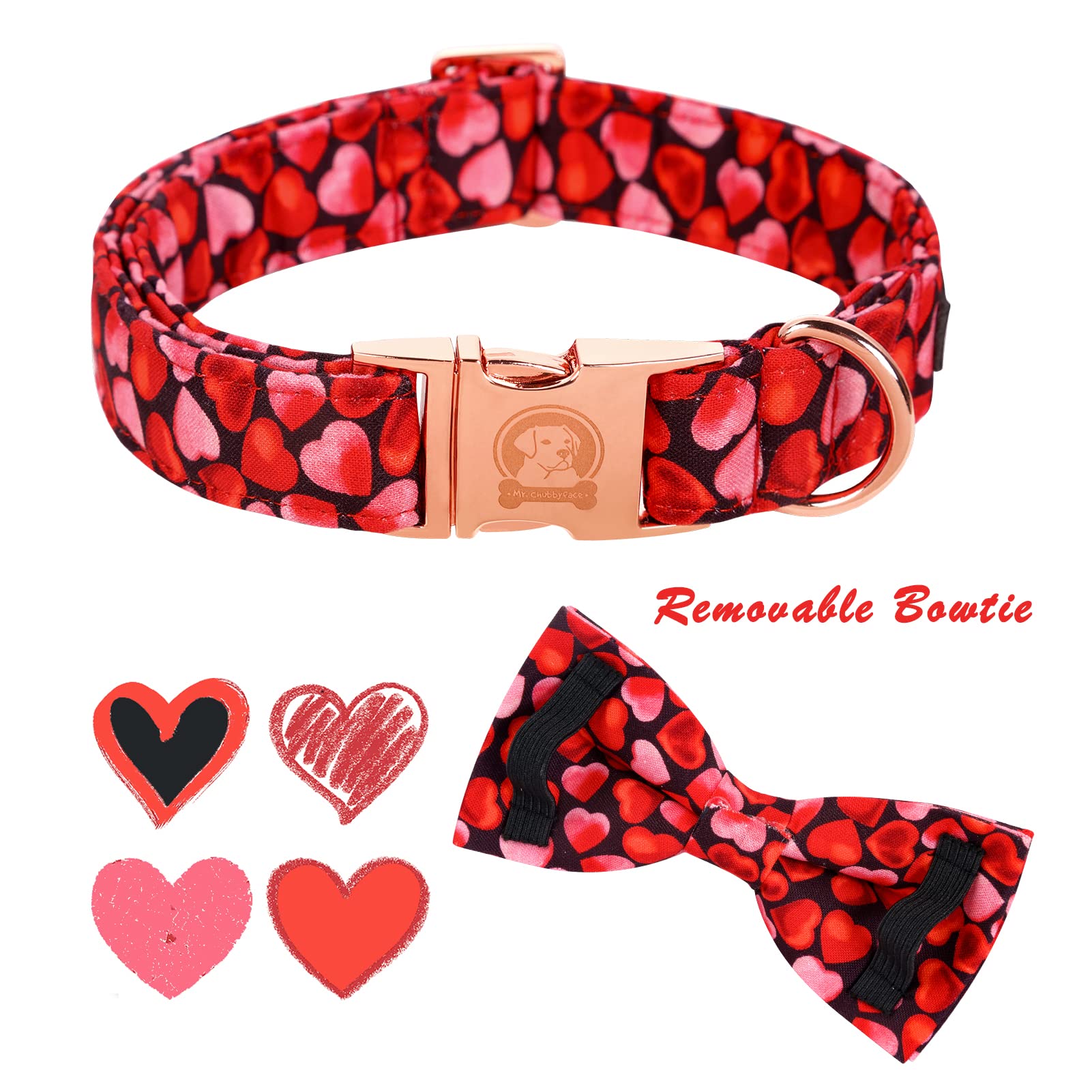 Mr. Chubbyface Valentine Dog Collar Pink Love Dog Collar With Bow Adjustable Dog Collar Bowtie For Small Medium Large Dogs