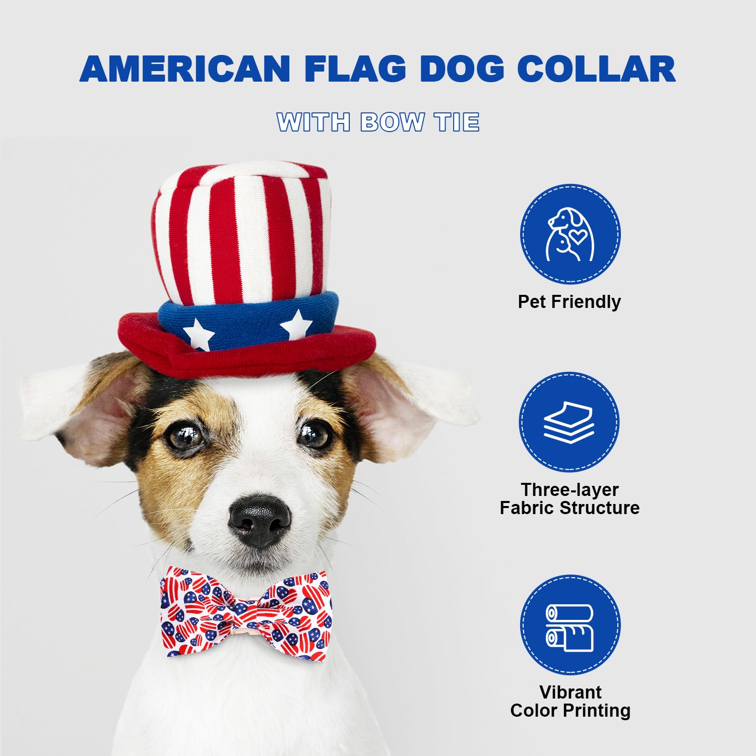 Tunkoo American Flag Dog Collar With Bow Tie Super Cute Heart, Adjustable And Stylish Pet Collar With Metal Buckle, Available In