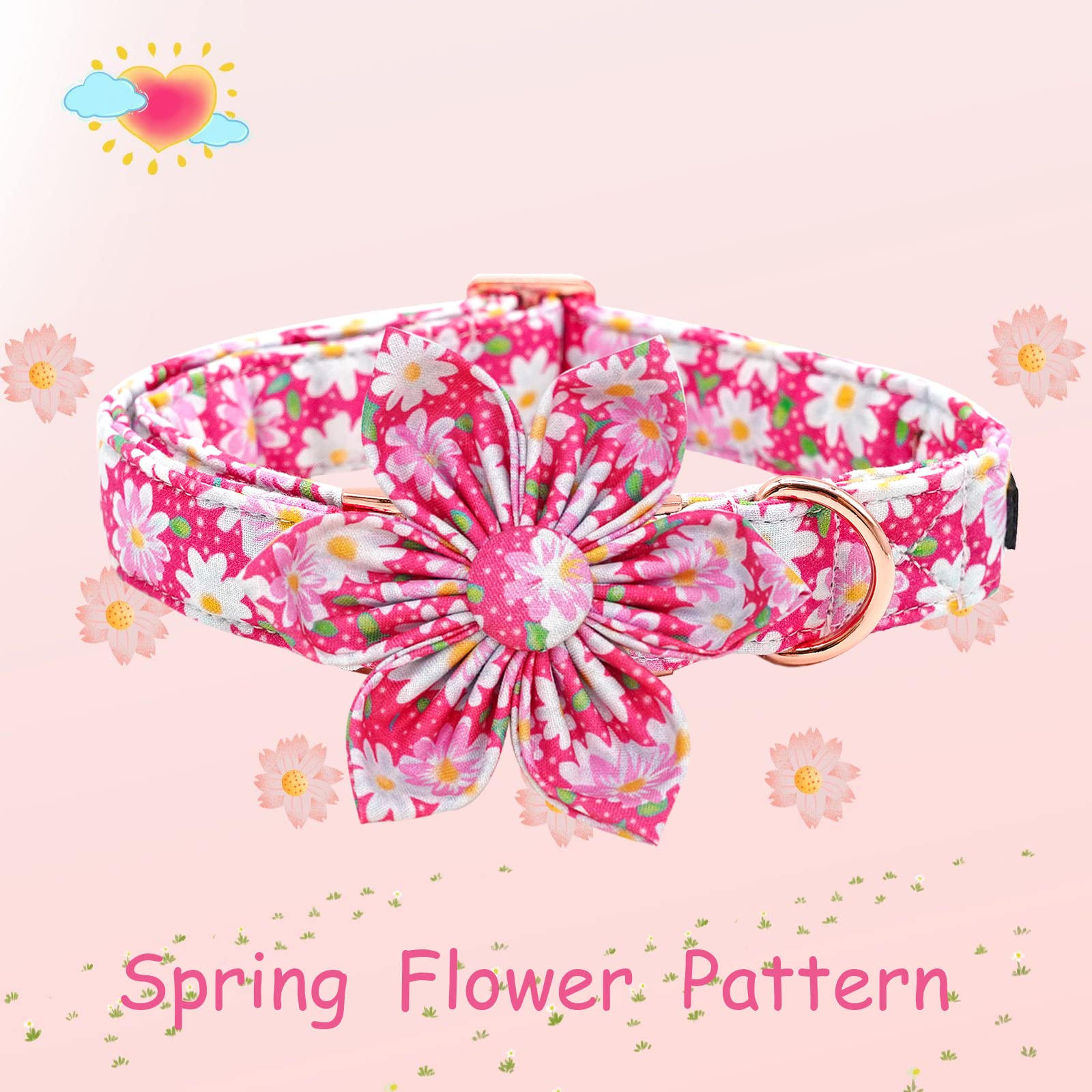 Elegant little tail Dog Collar with Flower, Dog Collar Flowers Pink Floral Girl Dog Collar Pet Gift Adjustable Dog Collar for Me